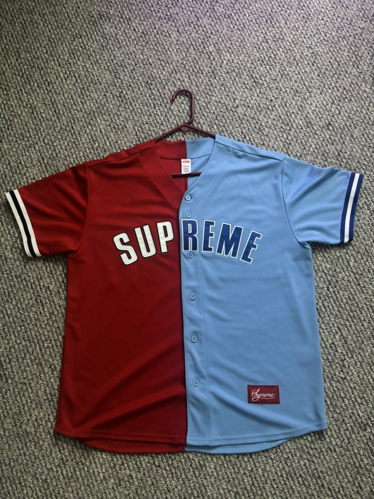 Supreme Supreme Don't Hate Baseball Jersey 2021 Red/Blue