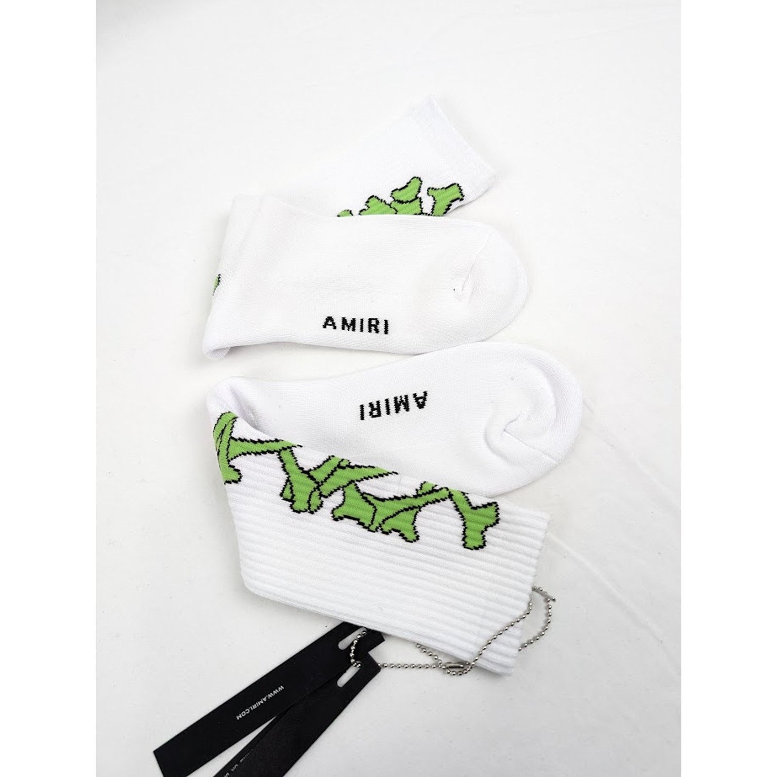 Amiri o1rshd1 Size: 45-46 / Stacked Bones Socks in White/Lime Size ONE SIZE - 6 Thumbnail