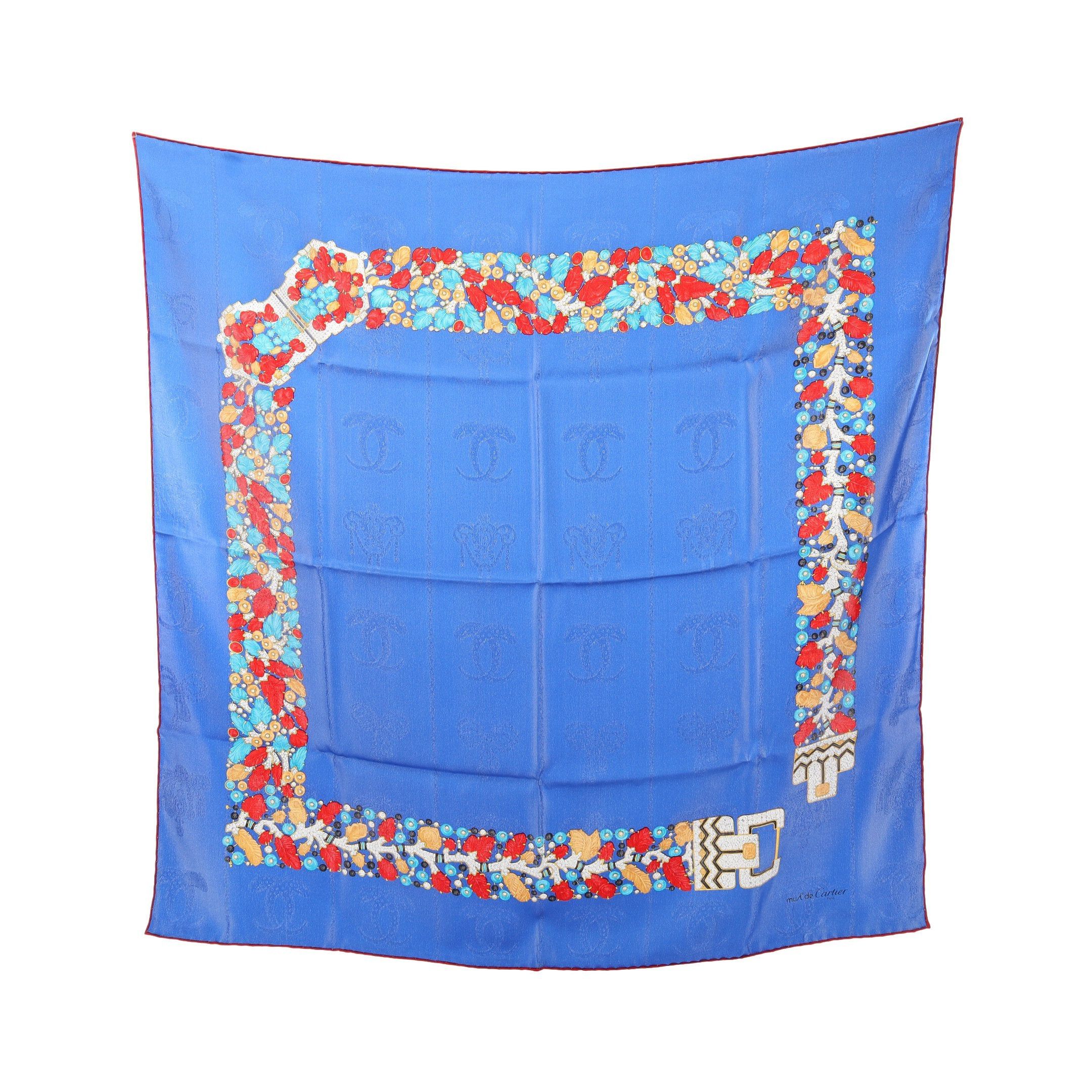 Cartier Cartier Mast De Cartier Scarf Silk Blue Red Multicolor Size ONE SIZE - 1 Thumbnail