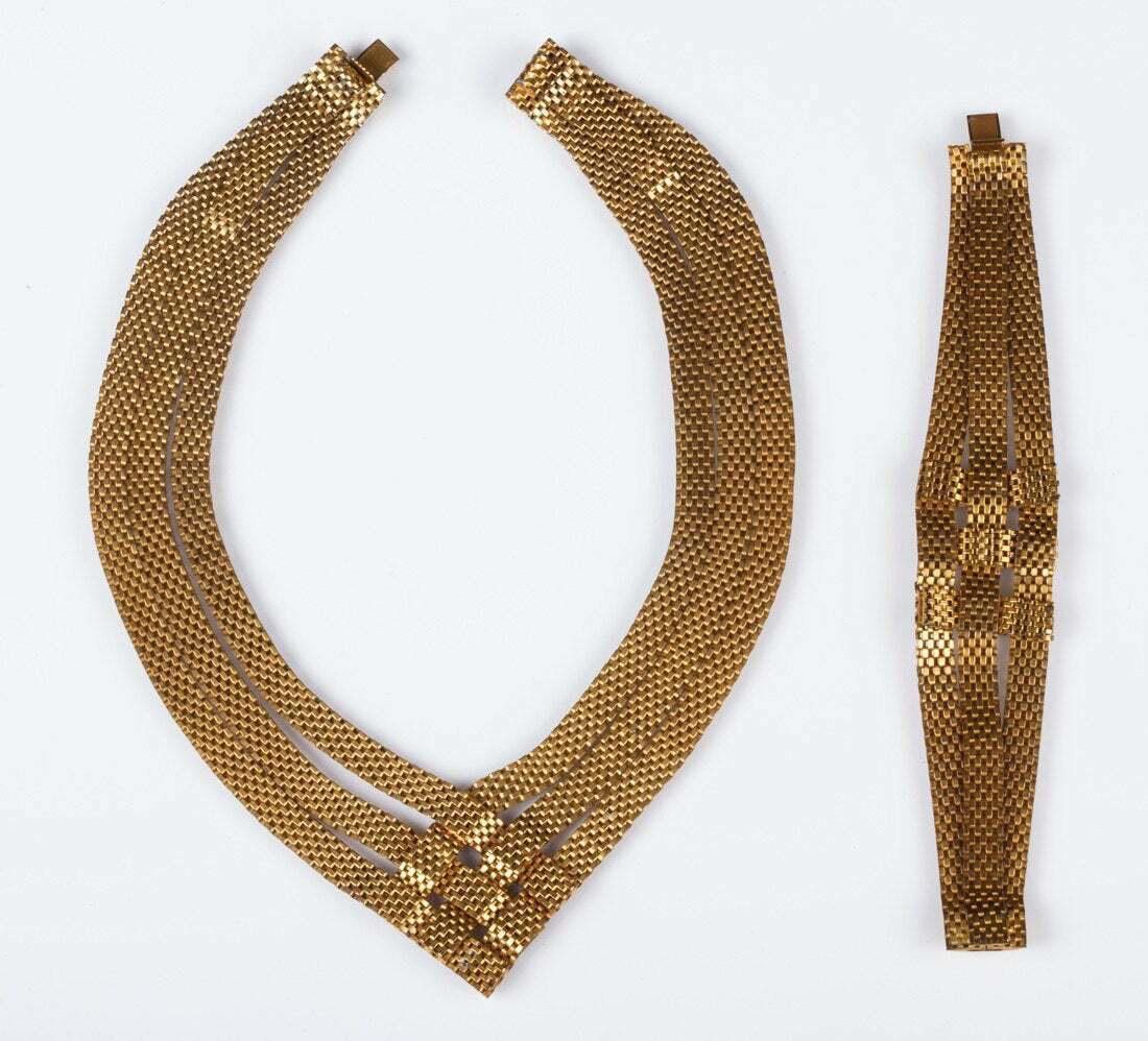 Designer Woven Brass Mesh Necklace and Bracelet Set Size ONE SIZE - 1 Thumbnail