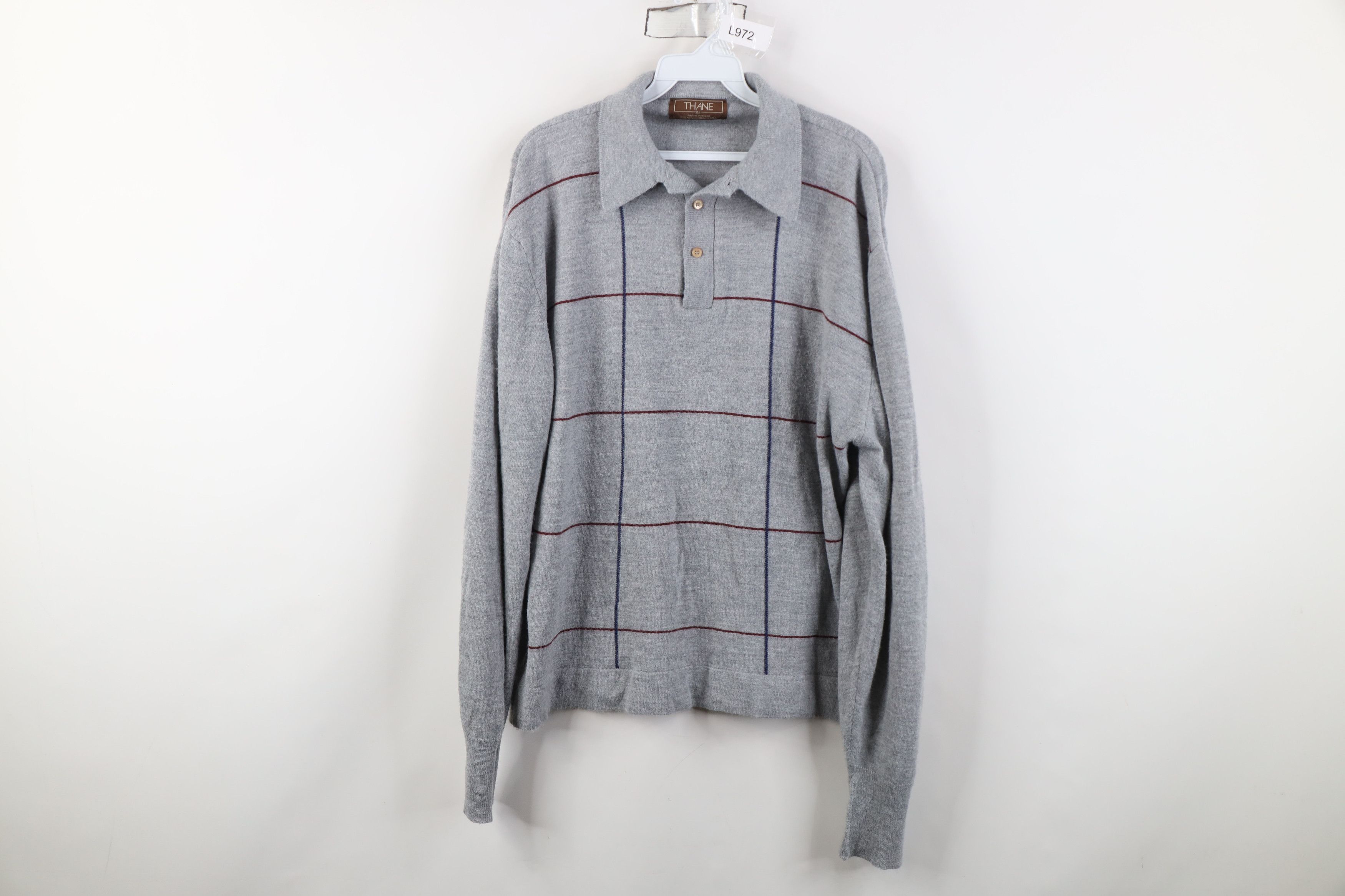Vintage Vtg 70s Streetwear Collared Pullover Sweater Gray Plaid USA Size US XL / EU 56 / 4 - 1 Thumbnail