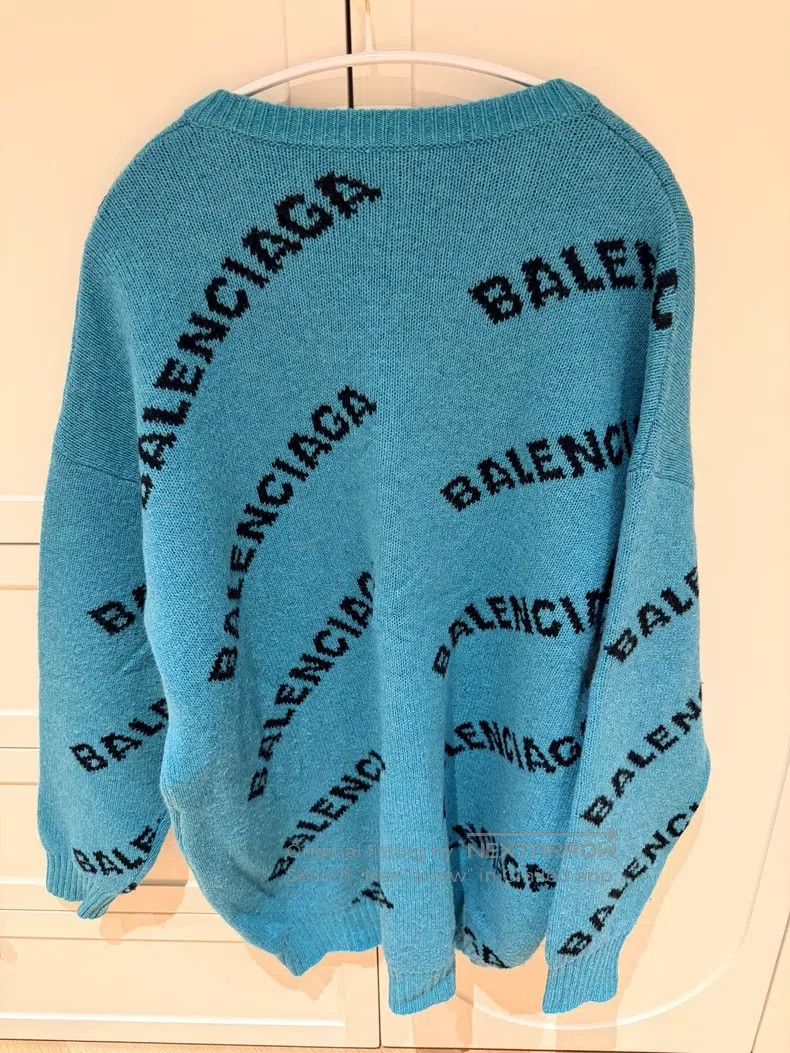 Balenciaga Balenciaga Lake Blue Full Logo Printed Sweater Size S / US 4 / IT 40 - 2 Thumbnail