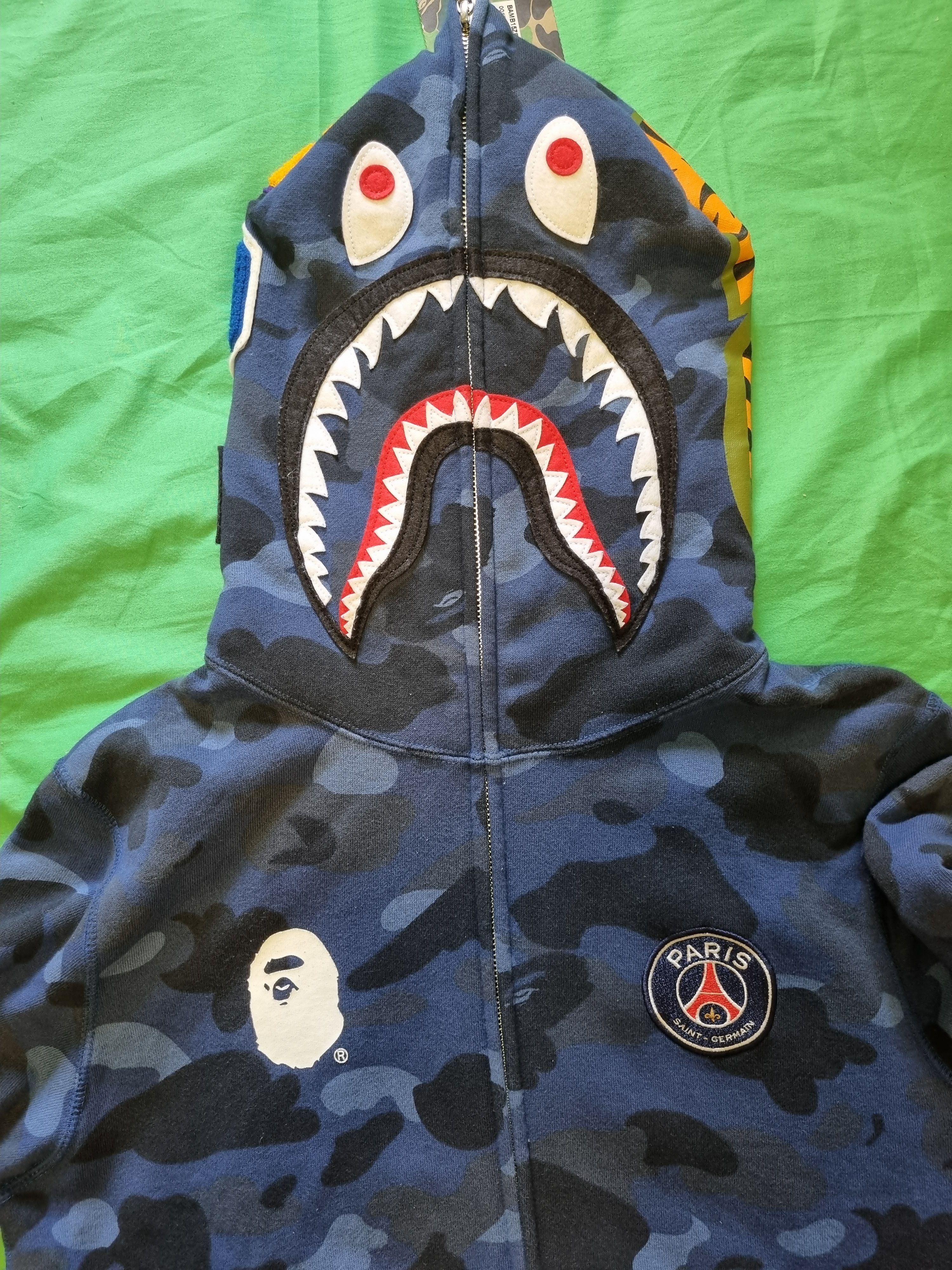 image of Bape X Psg Shark Full Zip Hoodie in Navy, Men's (Size Medium)