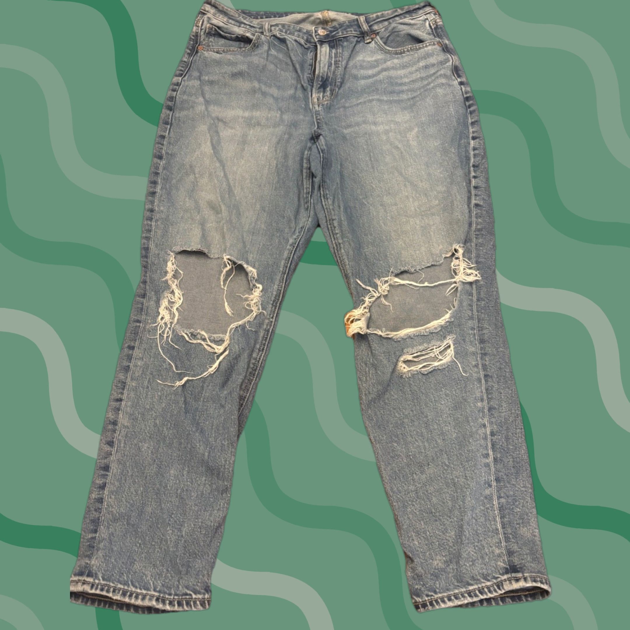 American Eagle Outfitters American Eagle Outfitters Mom Jeans Womens 16 Short Strigid Ripped Knee Blue Denim 5-Pocket Design Vintage No Size 38" / US 16 / IT 52 - 1 Thumbnail