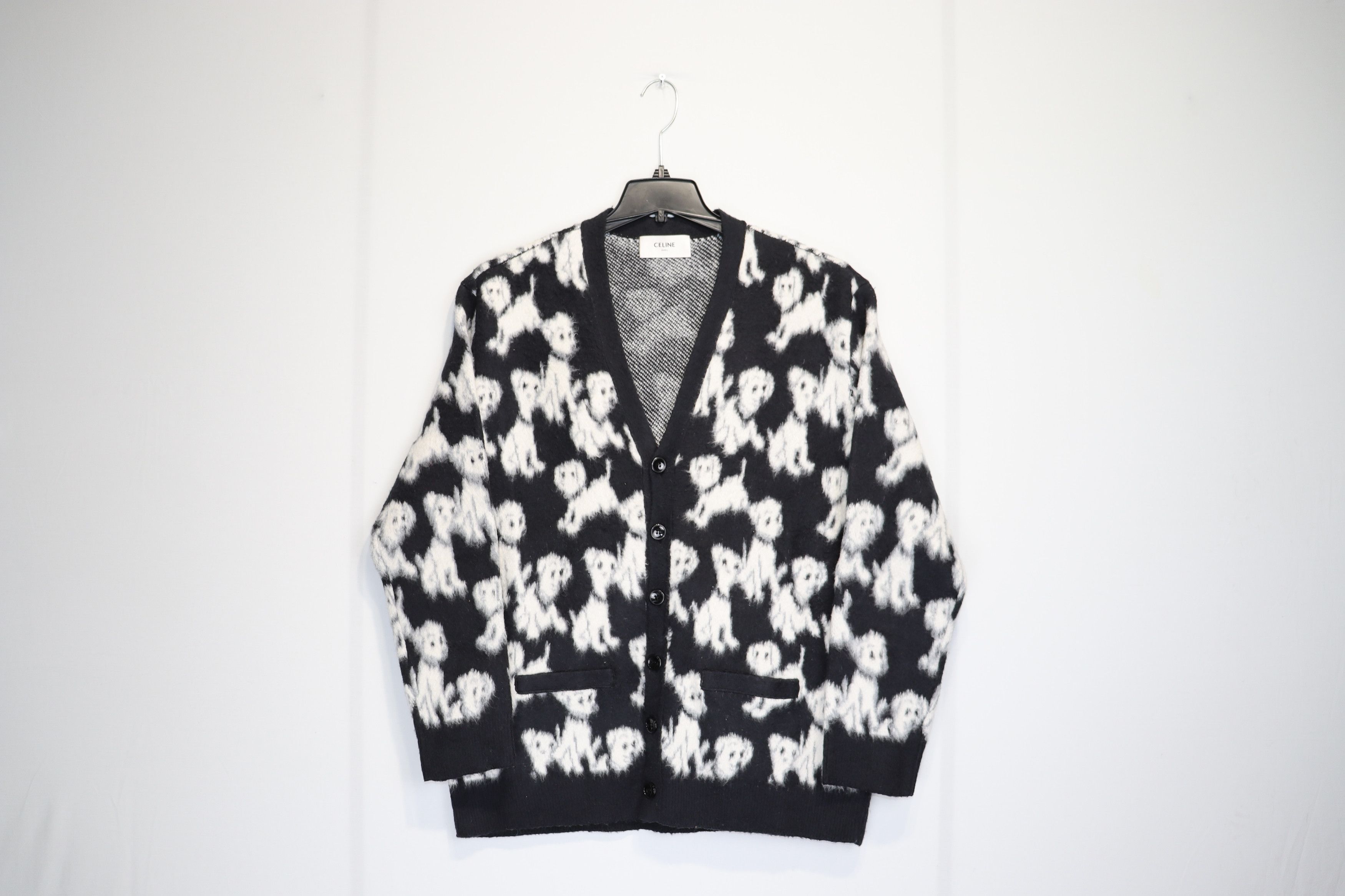 Celine o1rshd1 V Neck Puppy Cotton Blend Cardigan in White/Black Size US XXL / EU 58 / 5 - 1 Thumbnail
