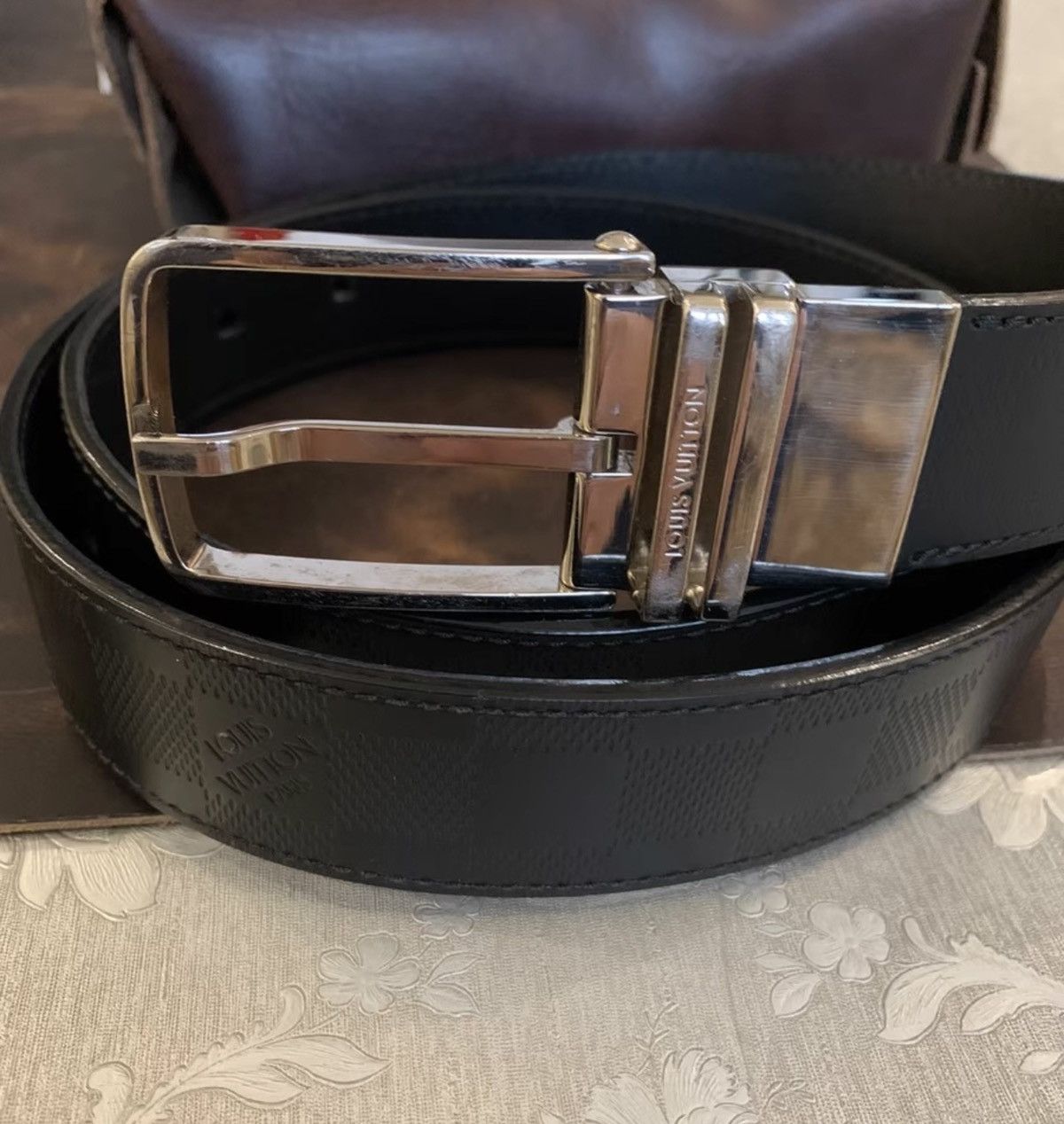Louis Vuitton LOUIS VUITTON Black Damier Graphite Belt Size ONE SIZE - 1 Thumbnail