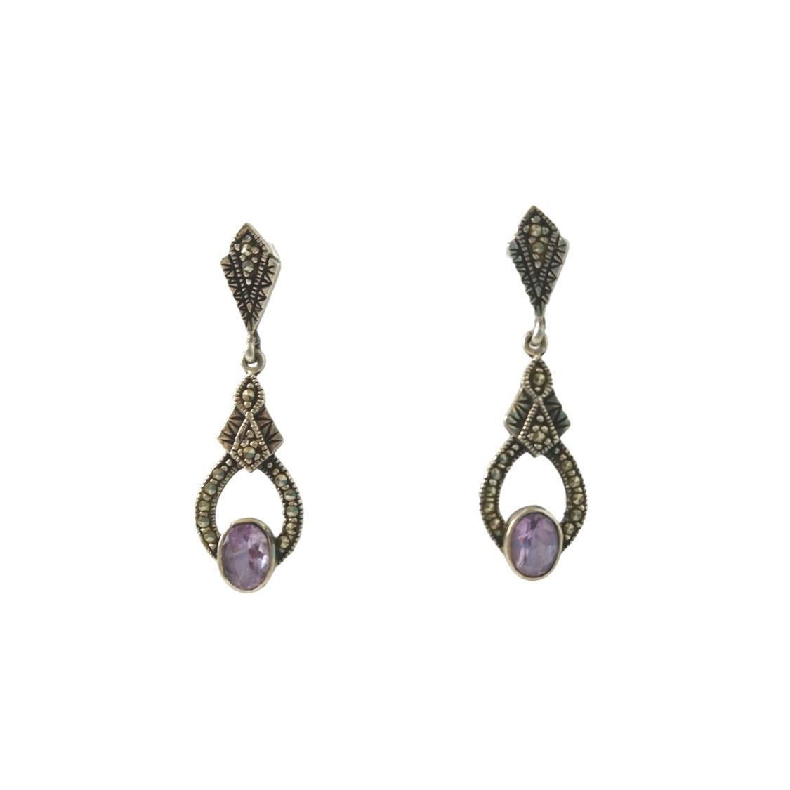 The Unbranded Brand Amethyst & Marcasite Dangle Earrings Sterling Silver Size ONE SIZE - 2 Thumbnail