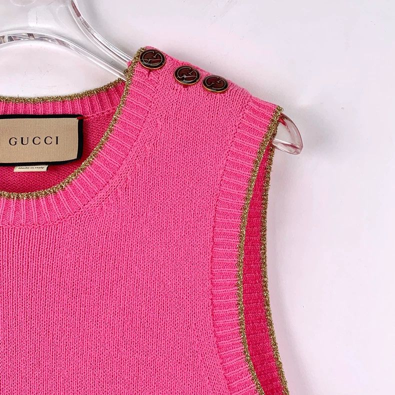 Gucci Gucci Pink bordered cotton round-neck sleeveless knitted d Size XS / US 0-2 / IT 36-38 - 3 Thumbnail