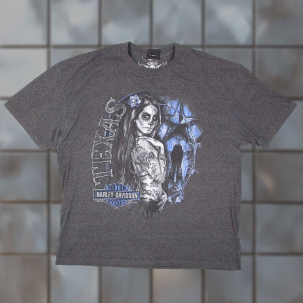 Harley Davidson Harley-Davidson Shirt Mens 2XL Gray Dallas Texas Double Sided Tattoo Girl Shirt Mens 2XL Gray Size US XXL / EU 58 / 5 - 1 Thumbnail