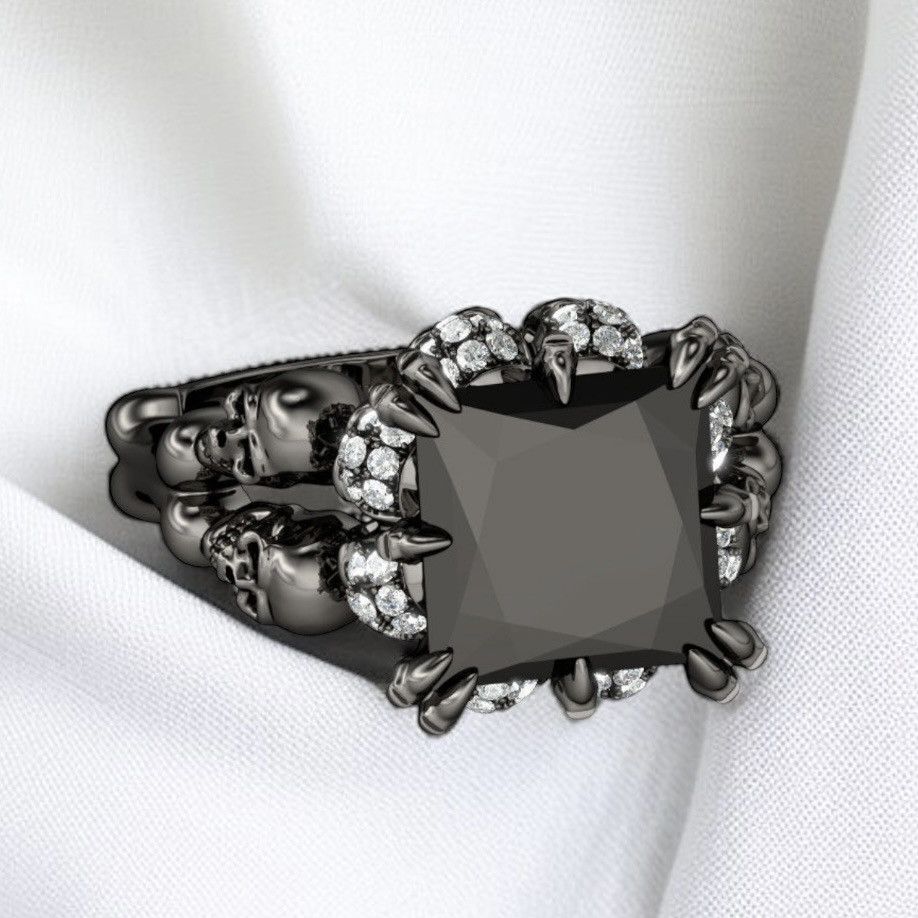 Other Gothic dark silver tone black princess cut skull ring Size ONE SIZE - 1 Thumbnail