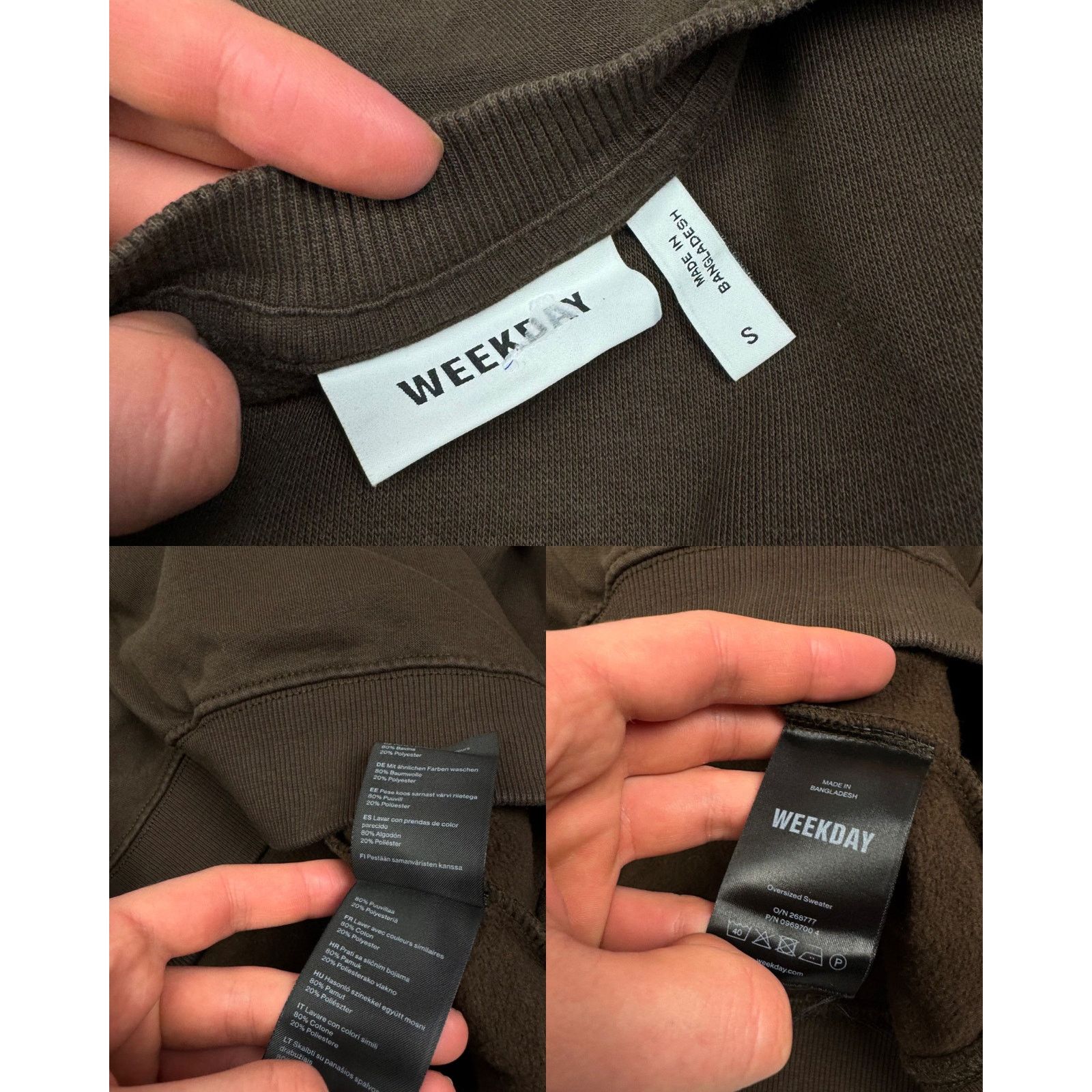 Weekday Weekday Mens Brown Cotton Fleece Pullover Blank Sweatshirt S Size US S / EU 44-46 / 1 - 3 Thumbnail