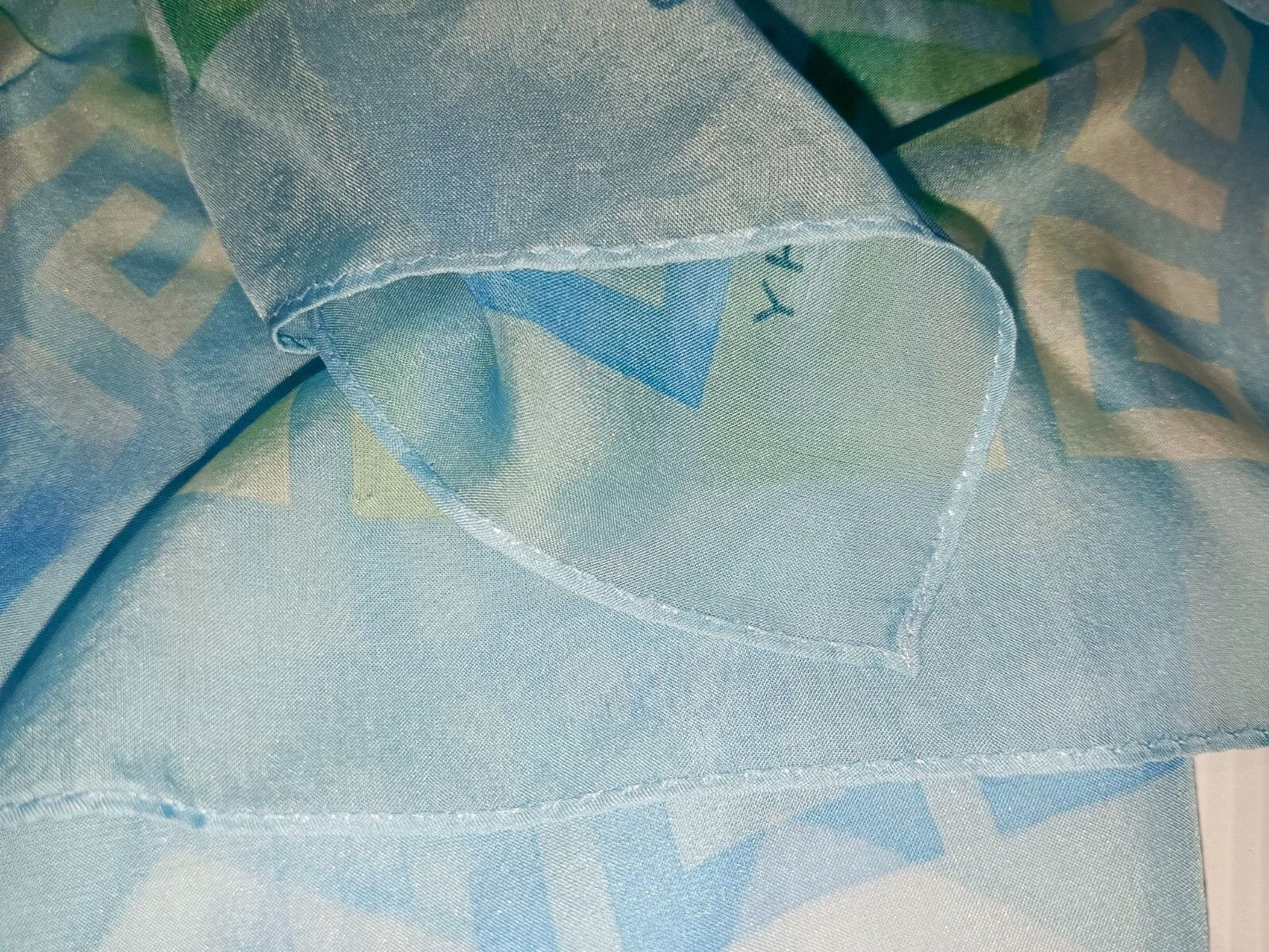 Givenchy GIVENCHY GG PARIS Monogram Blue Green Vintage Silk Scarf Size ONE SIZE - 9 Thumbnail
