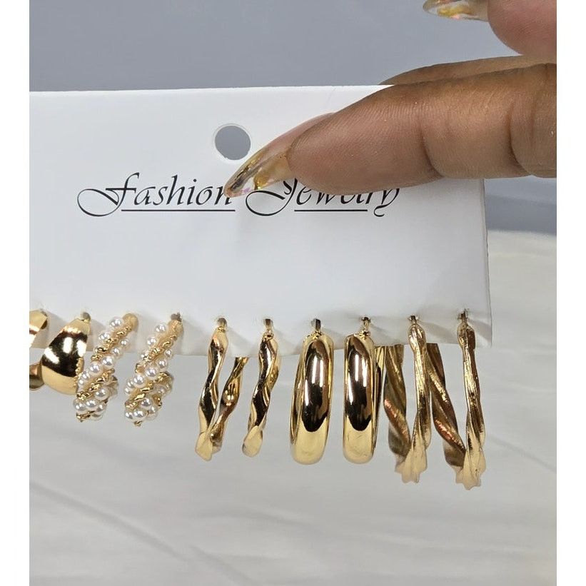 Other 5-Pair Gold-Tone Hoop Stud Fashion Earring Set Size ONE SIZE - 1 Thumbnail