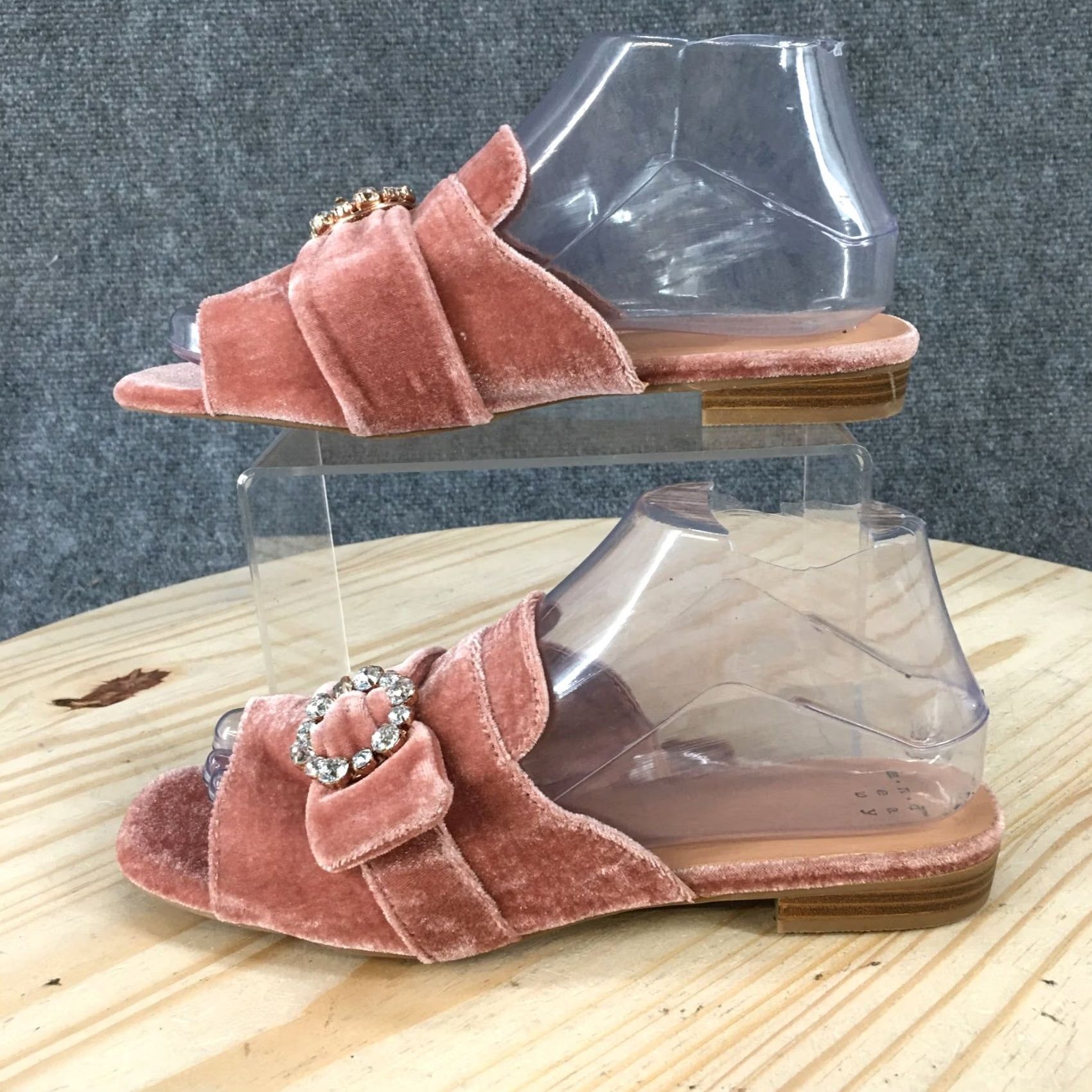 Vintage A New Day Sandals Womens 7 Pink Dina Velvet Slide Flats Rhinestone Casual Open Size US 7 / IT 37 - 2 Thumbnail