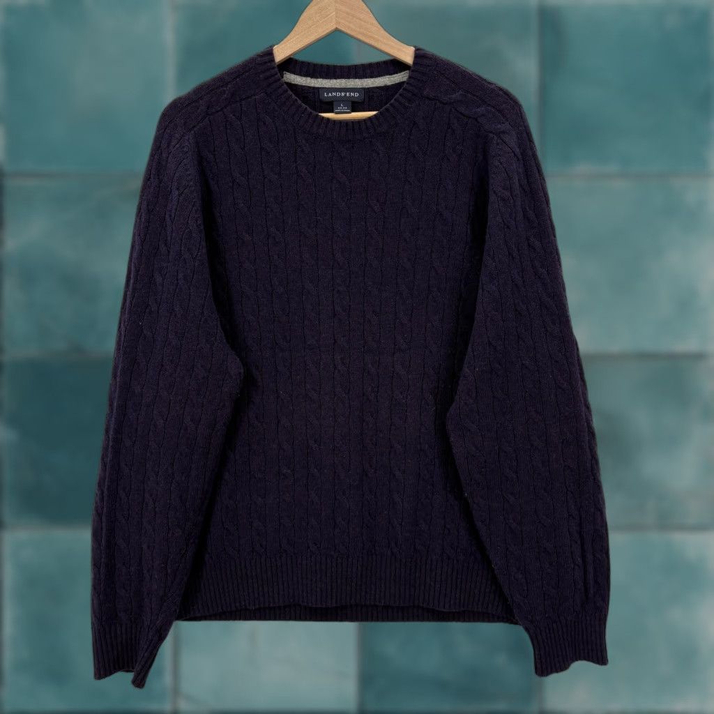 Lands' End Lands' End Sweater Mens Large Blue Merino Wool Blend Cable-Knit Crewneck Pullover Size US L / EU 52-54 / 3 - 1 Thumbnail