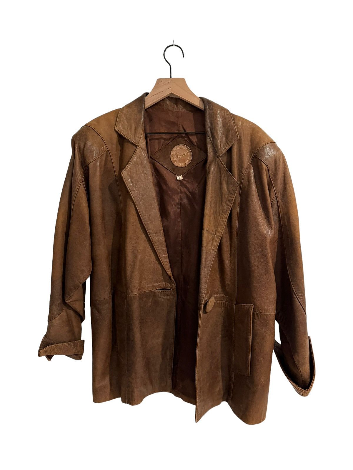 image of Vintage Leather Blazer in Brown, Women's (Size Small)