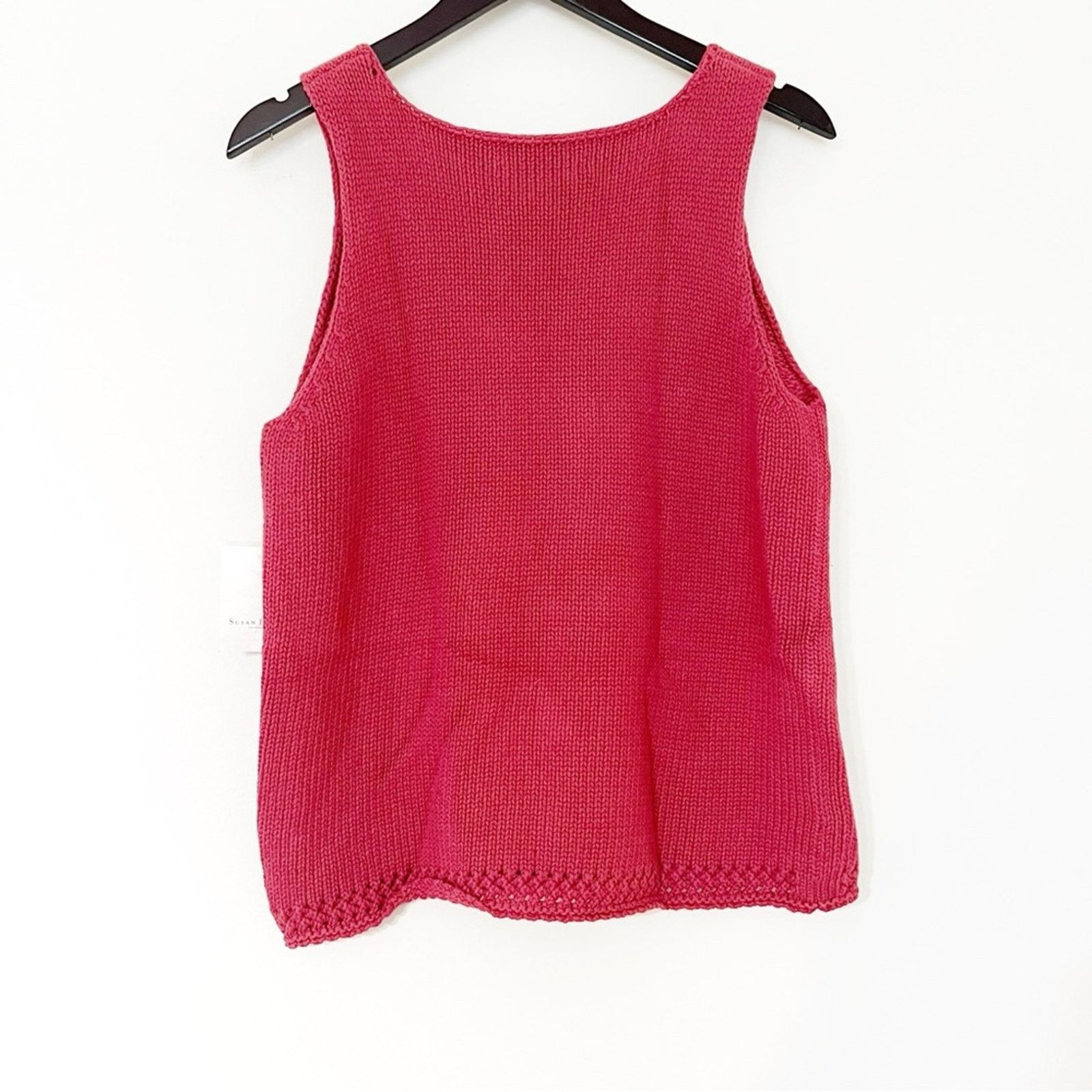 Vintage Susan Bristol Pink Crochet Knit Tank Top Size L / US 10 / IT 46 - 2 Thumbnail