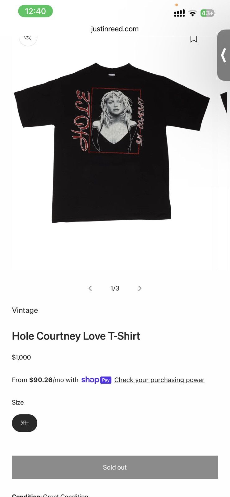 Vintage Vintage 90’s Hole Courtney Love Size US XL / EU 56 / 4 - 6 Thumbnail