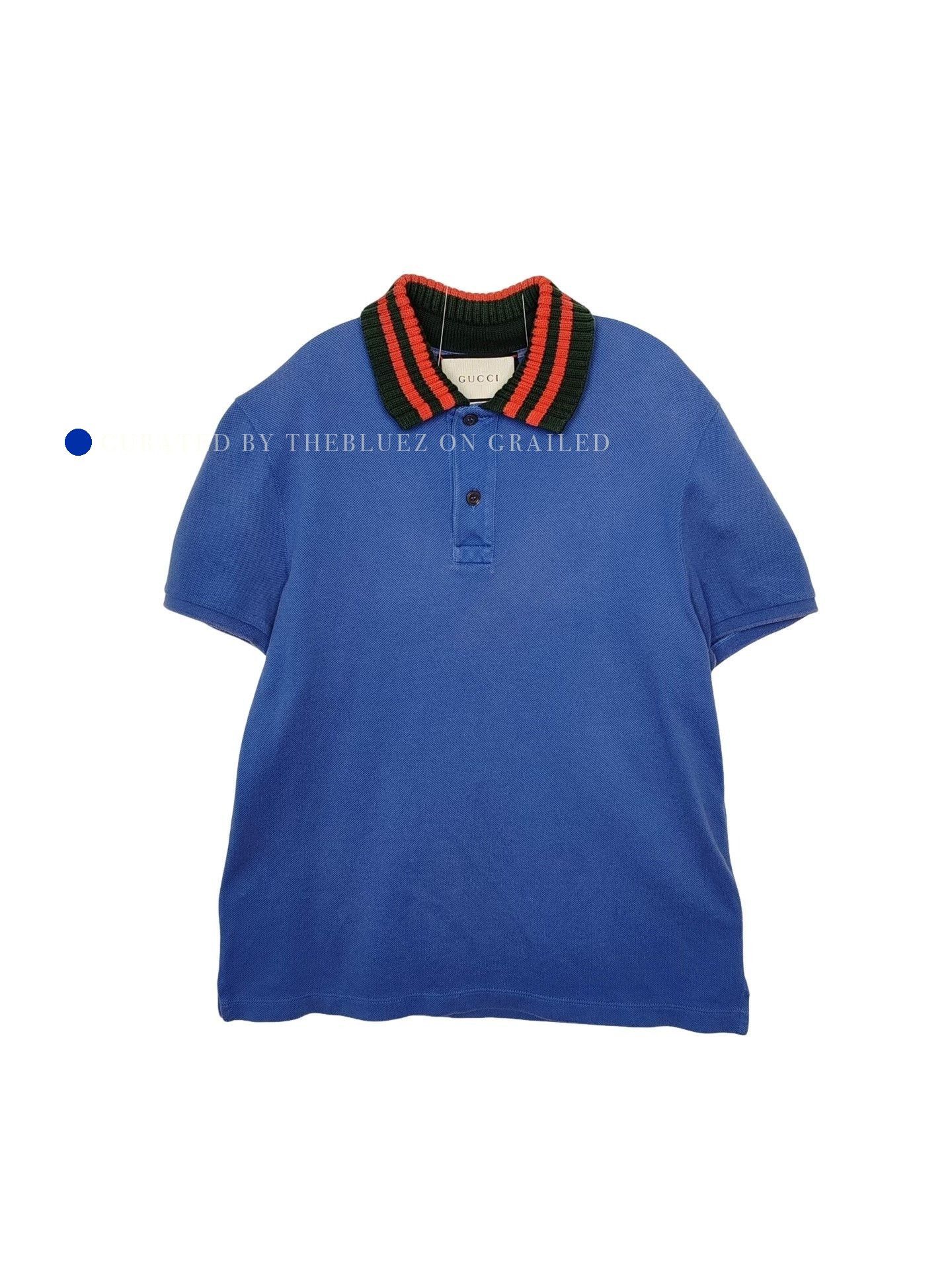Gucci Blue Polo Shirt with Striped Collar Size US S / EU 44-46 / 1 - 1 Thumbnail