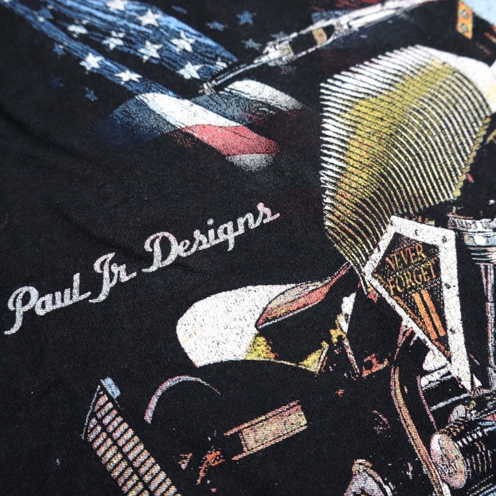 Gildan VINTAGE Paul Jr. Designs 911 Memorial Chopper Tee Mens S T-Shirt Black American Motorcycle 90s Harley-Davidson USA Made Choppers Vintage USA Mens S Size US S / EU 44-46 / 1 - 6 Thumbnail