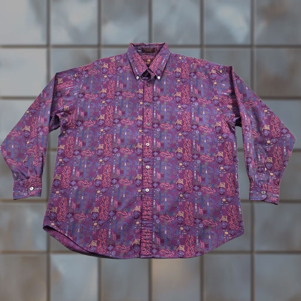 Nordstrom VINTAGE Nordstrom Shirt Mens Large Purple Geometric Print Long Sleeve Button-Front Twill Size US L / EU 52-54 / 3 - 1 Thumbnail