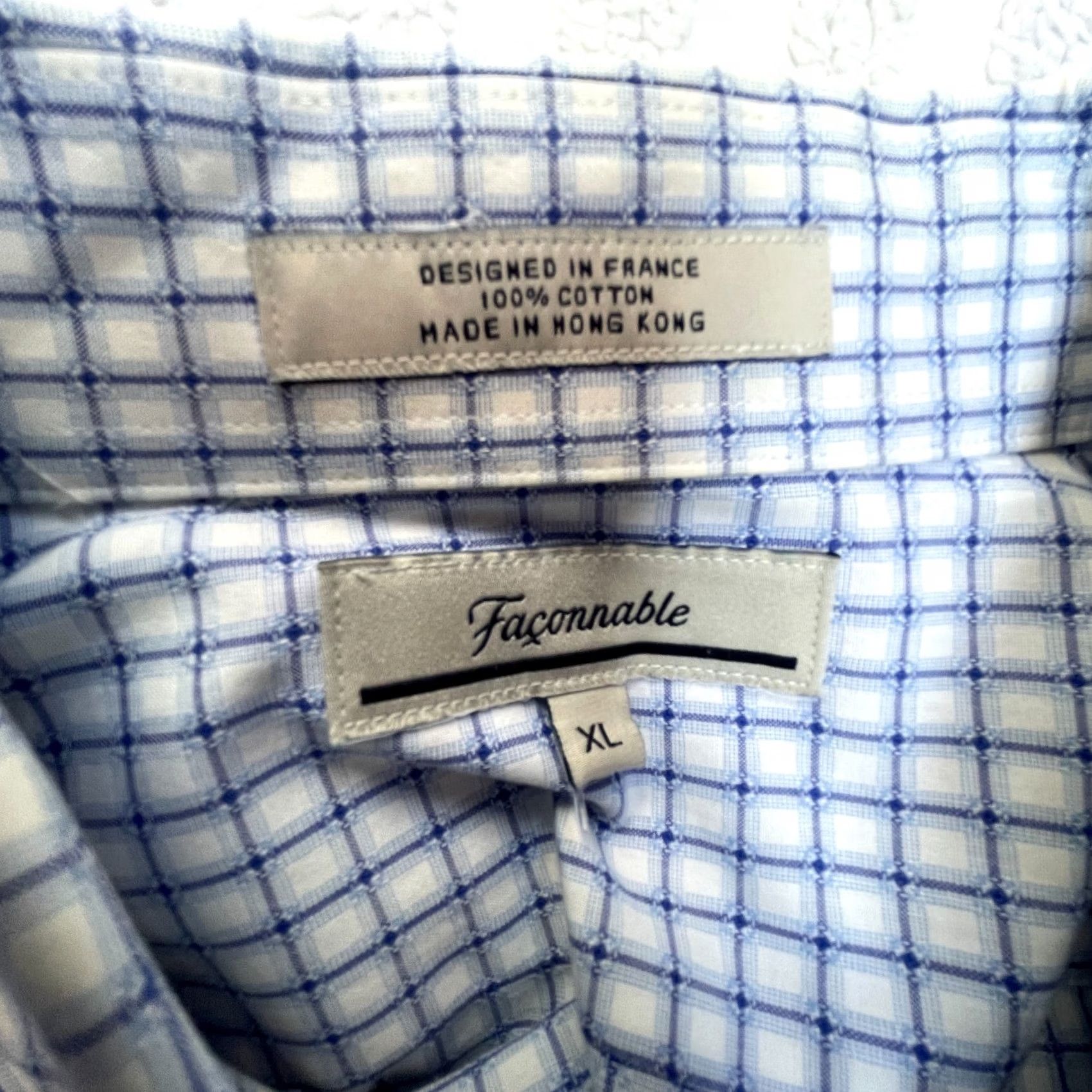 Faconnable Façonnable Shirt XL White Blue Grid Check Button-Up Long Sleeve Cotton Mens Size US XL / EU 56 / 4 - 3 Thumbnail
