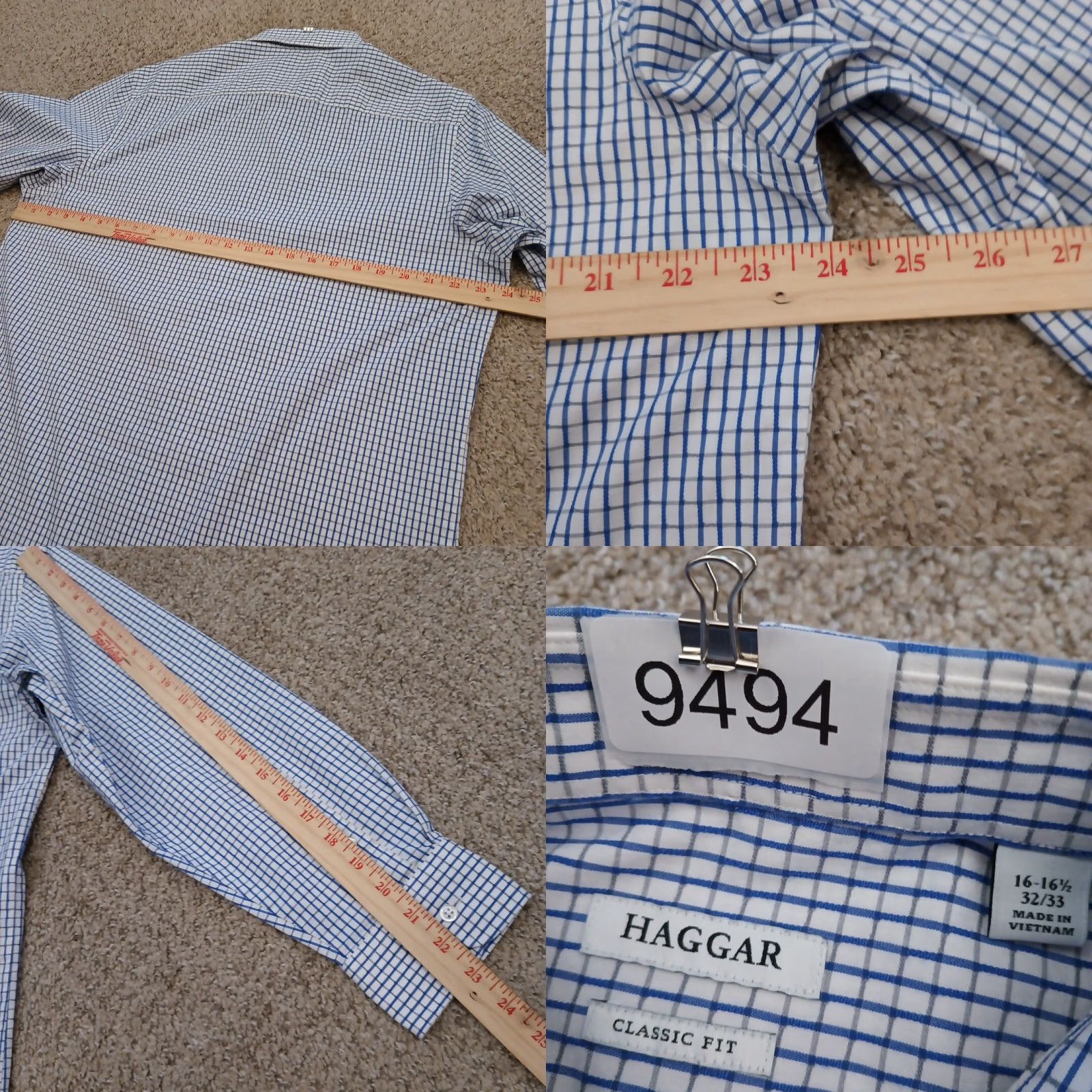 Haggar Haggar Shirt Mens 16.5 Blue Plaid Long Sleeve Button Up Cotton Blend Size US XL / EU 56 / 4 - 8 Thumbnail