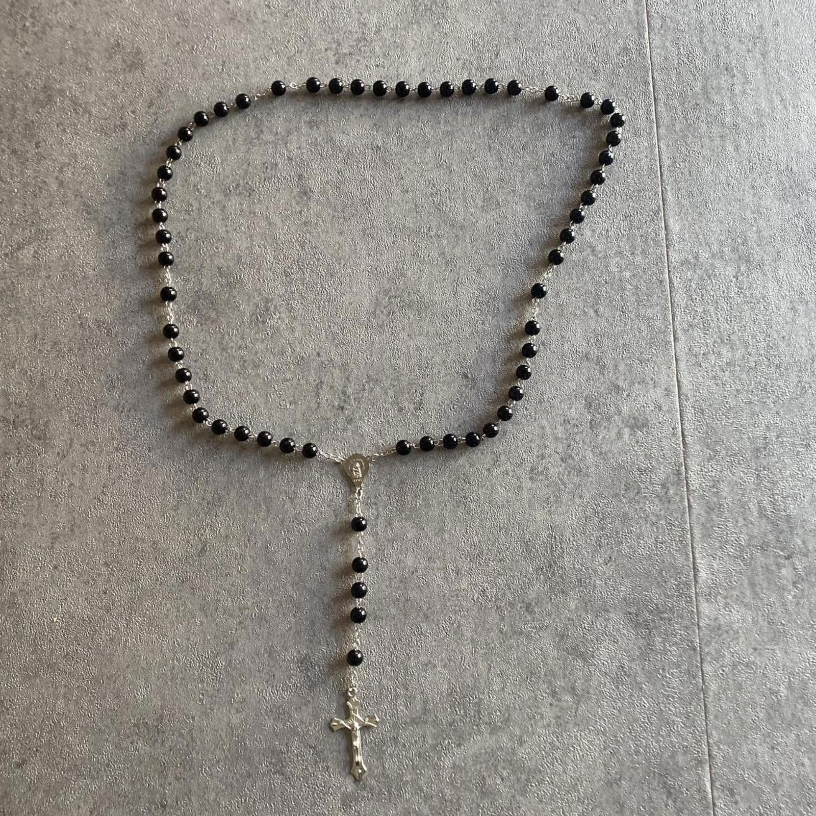 Other Y2k skate grunge urban black rosary necklace silver cross Size ONE SIZE - 3 Thumbnail