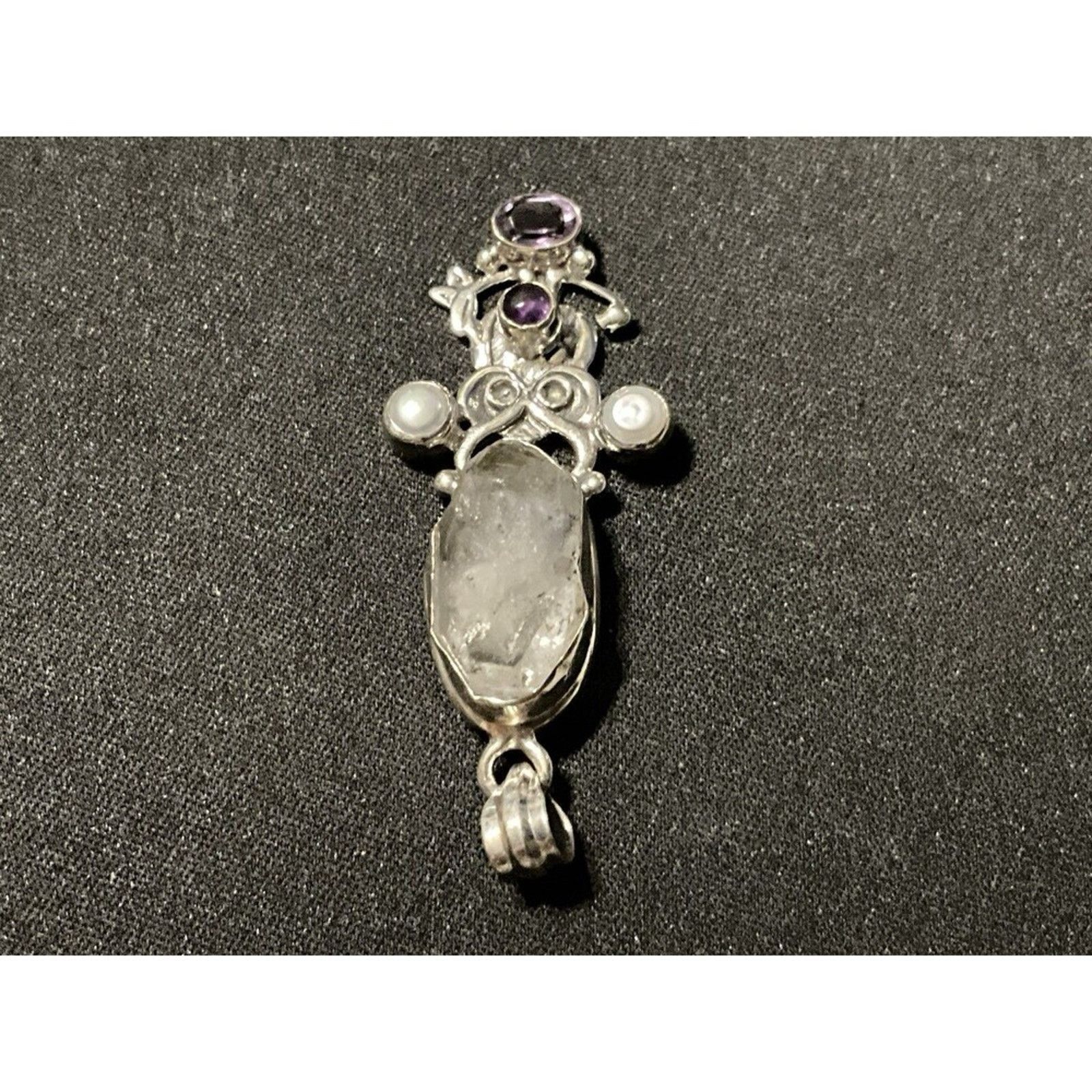 Other 925 Silver Pendant, Druzzy, Pearl, Amethyst Size ONE SIZE - 3 Thumbnail