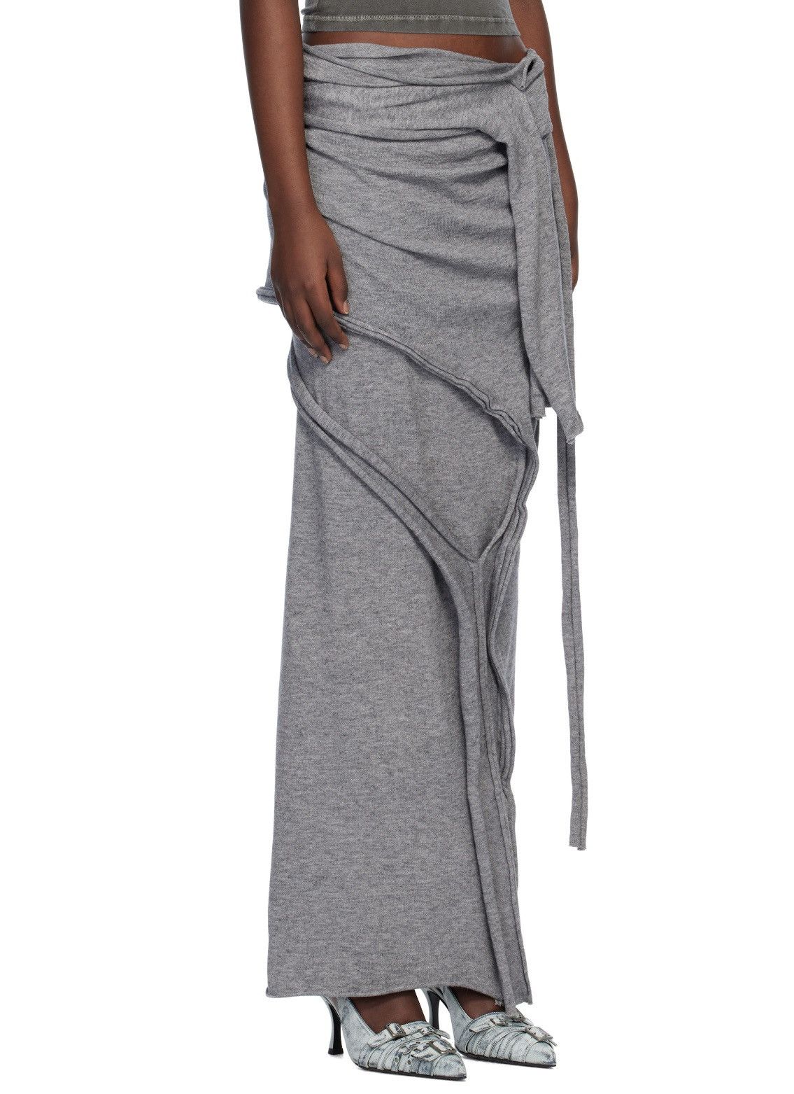 Ottolinger Gray Drape Strap Knit Maxi Skirt Size 24" / US 00 / IT 34 - 3 Thumbnail