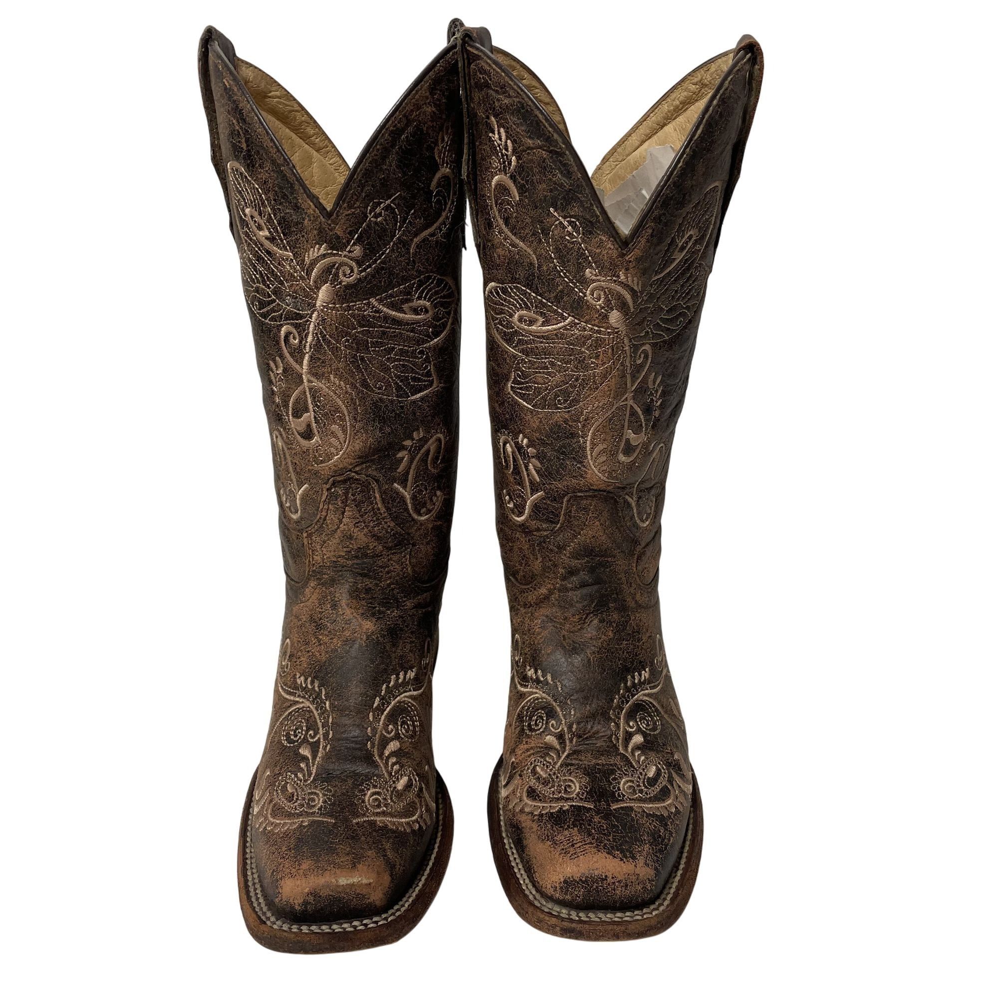 Other Circle G Distressed Style Stitched DRAGONFLY Western Boots Size US 8 / IT 38 - 3 Thumbnail