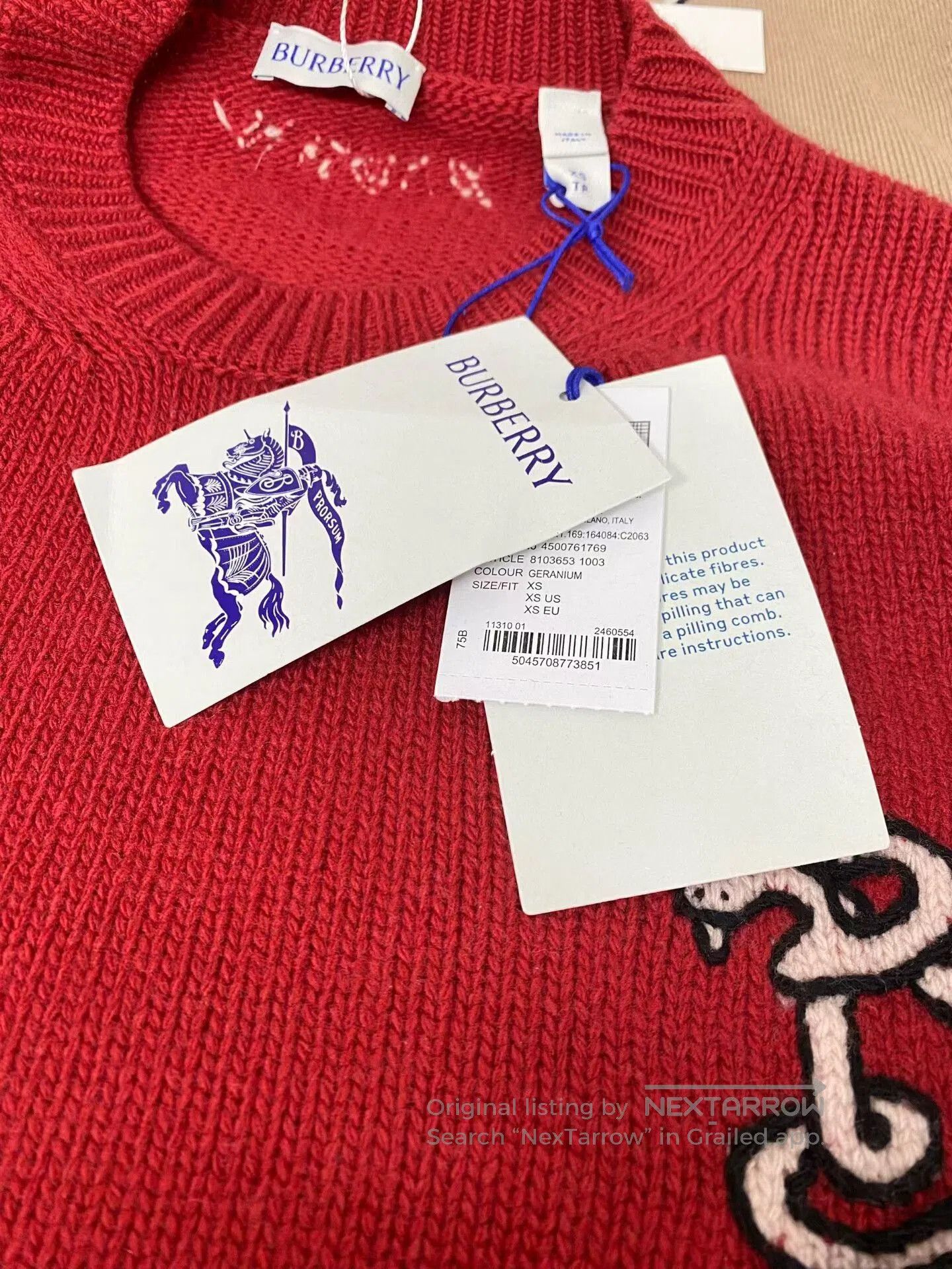 Burberry Burberry Red Logo Sweater Limited Edition. Size XS / US 0-2 / IT 36-38 - 3 Thumbnail
