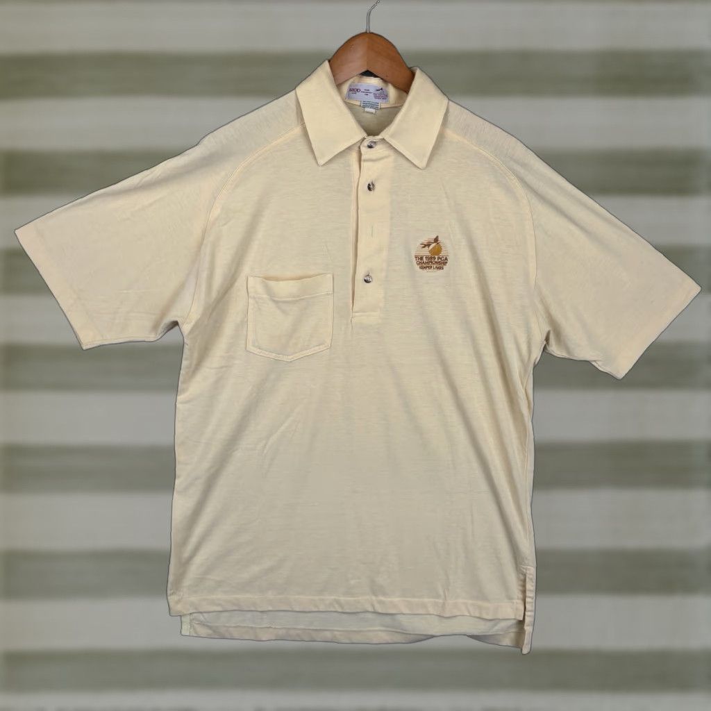 Izod VINTAGE IZOD Polo Shirt Mens Large Yellow 1989 PGA Championship Kemper Lakes Shirt Size US L / EU 52-54 / 3 - 1 Thumbnail