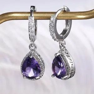 Other Women's Amethyst Purple Gemstone Teardrop Dangle Earrings Size ONE SIZE - 1 Thumbnail