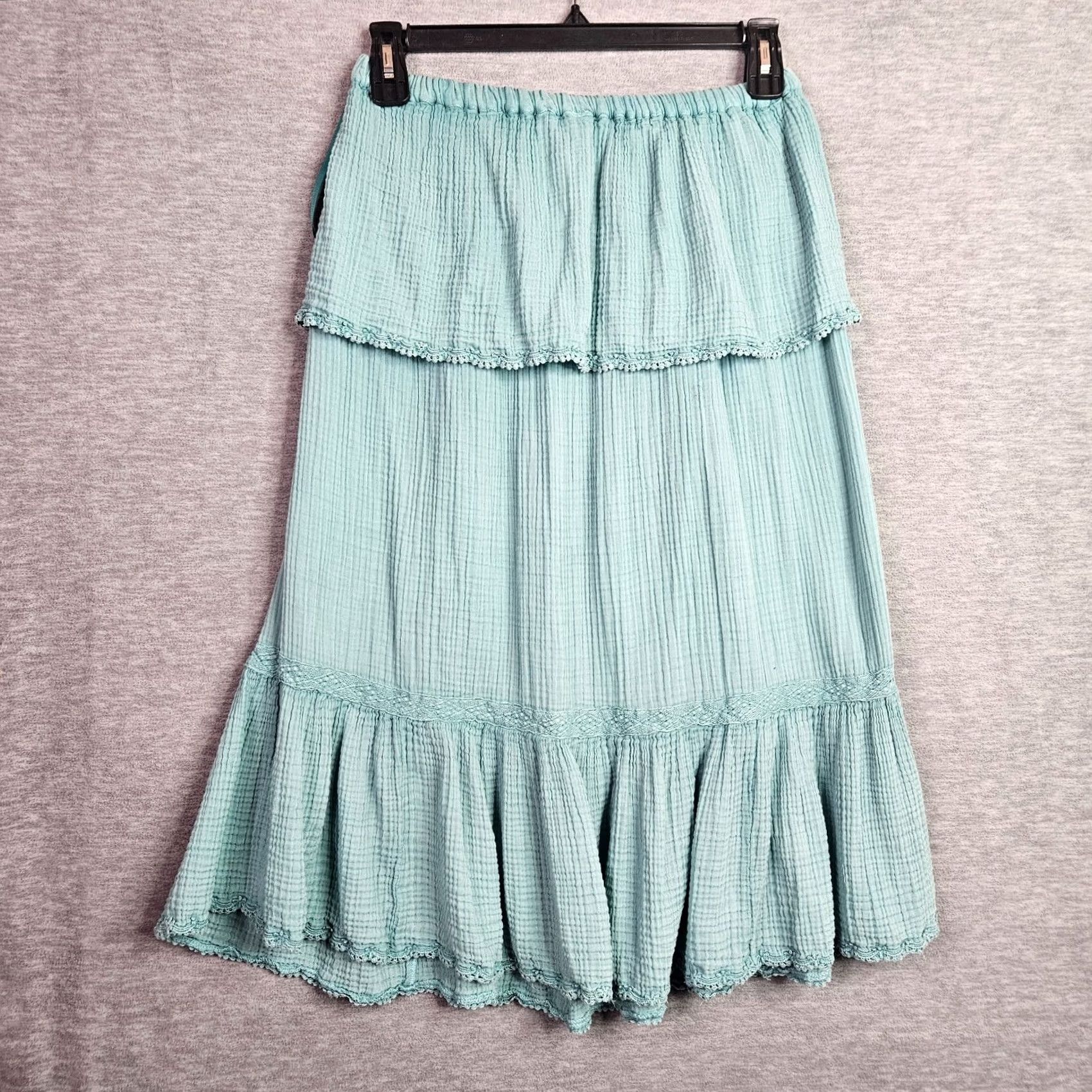 Altea Caily Practice S Teal Cotton Gauze Maxi Skirt Boho Elastic Waist Size 28" / US 6 / IT 42 - 6 Thumbnail