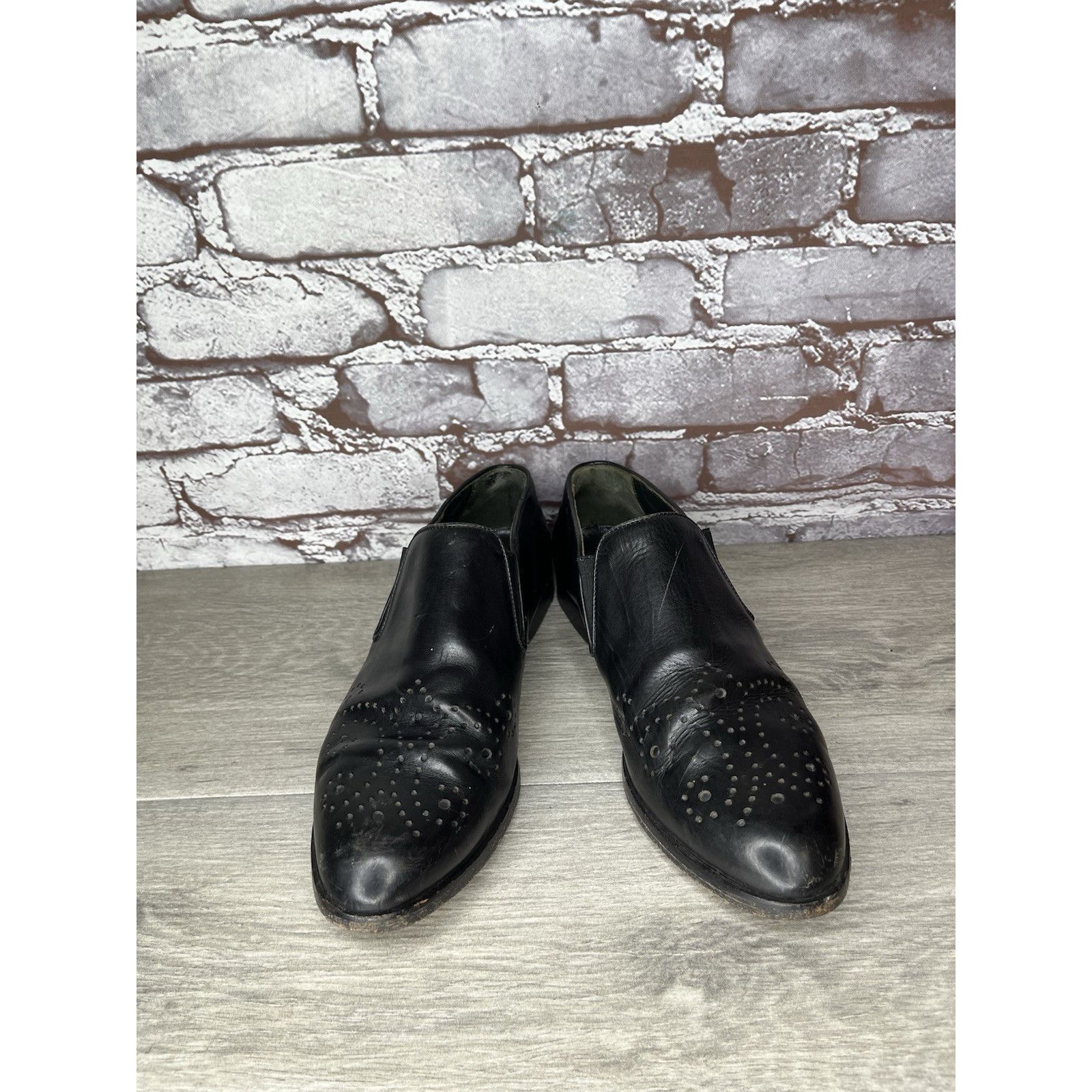 Big John Joan & David Handmade in Italy Black Leather Wingtip Heel Ox Size US 9.5 / IT 39.5 - 6 Thumbnail