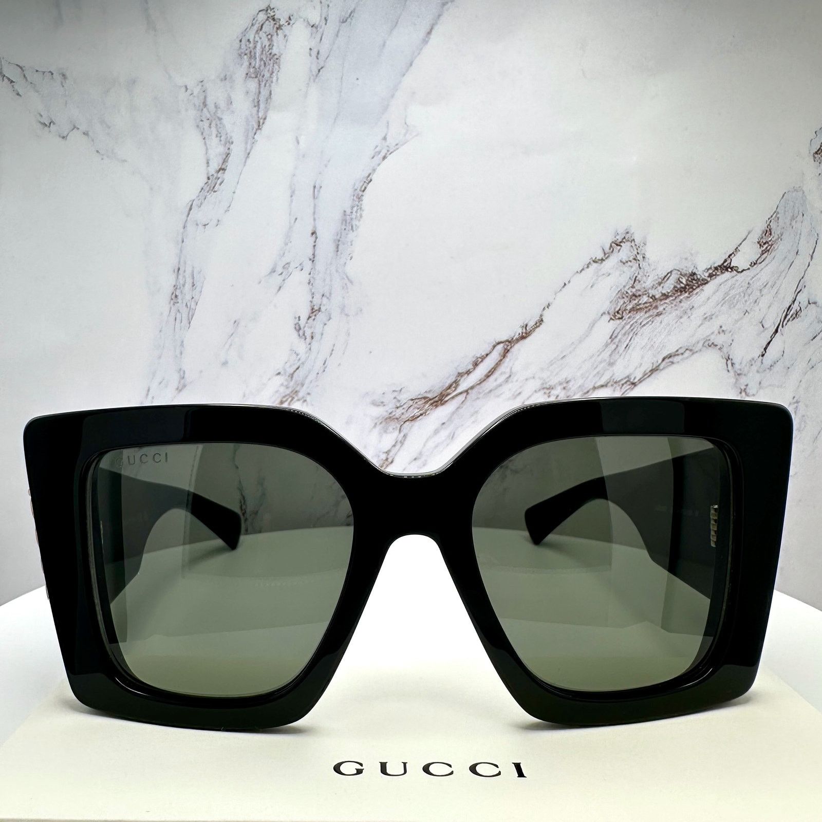 Gucci New GUCCI Sunglasses Black Gold Logo Square Oversized 51mm Size ONE SIZE - 13 Thumbnail