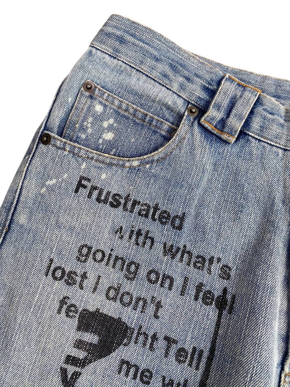 Japanese Brand 2000's In The Attic Poem All Over Print Washed Denim Size US 30 / EU 46 - 4 Thumbnail