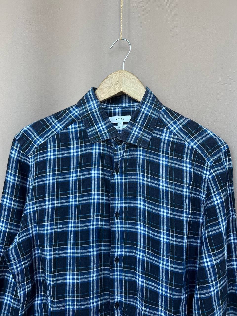 Reiss Reiss Checked Linen Button Down Shirt Mens Size M/L Slim Fit Size US L / EU 52-54 / 3 - 2 Thumbnail