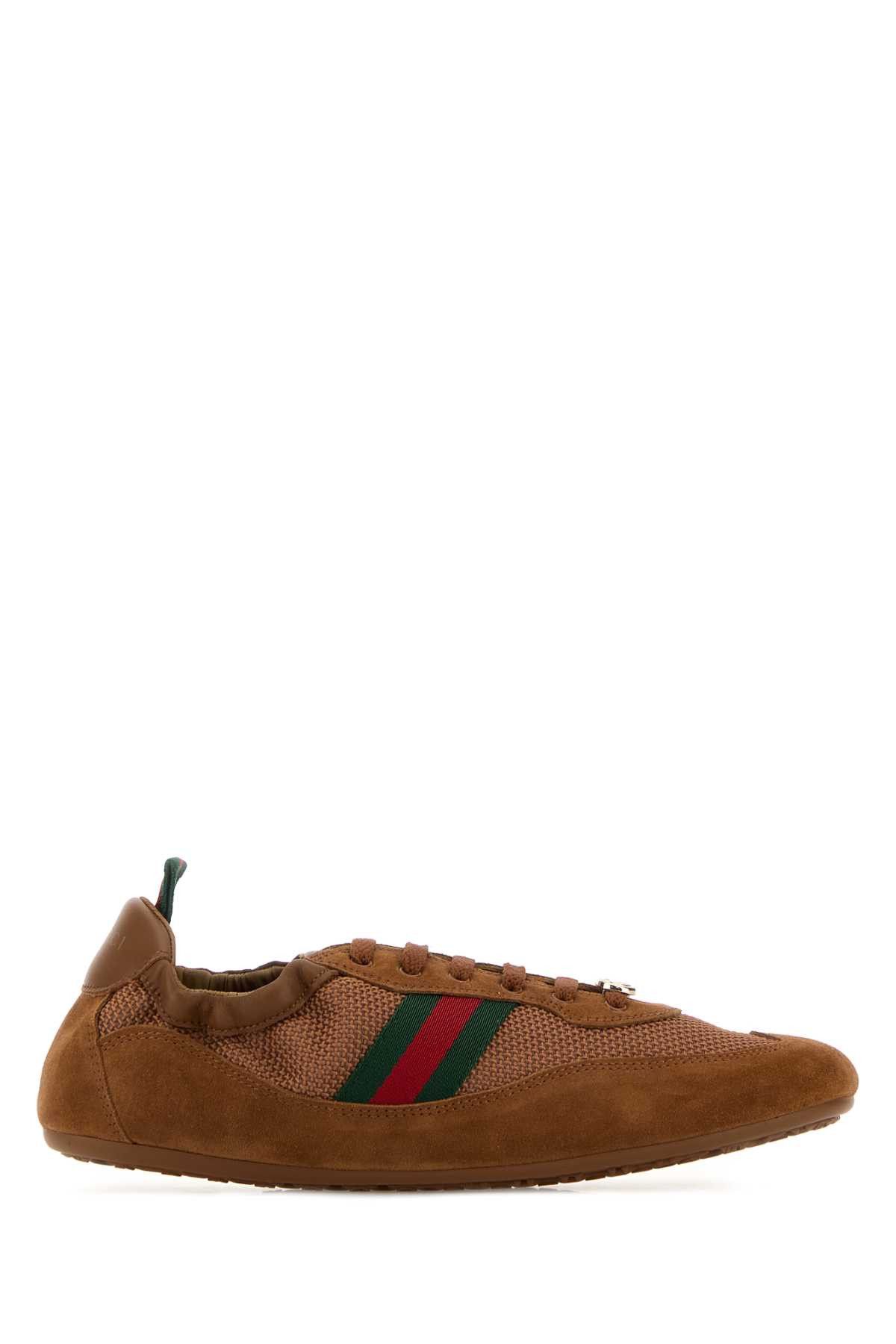 Caramel Fabric And Suede Gucci Shift Sneakers