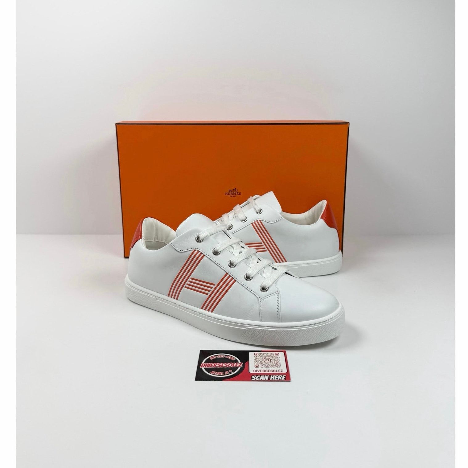 Hermes Size 8.5 - Hermes Advantage White Orange Sneakers NEW Size US 8.5 / EU 41-42 - 1 Thumbnail