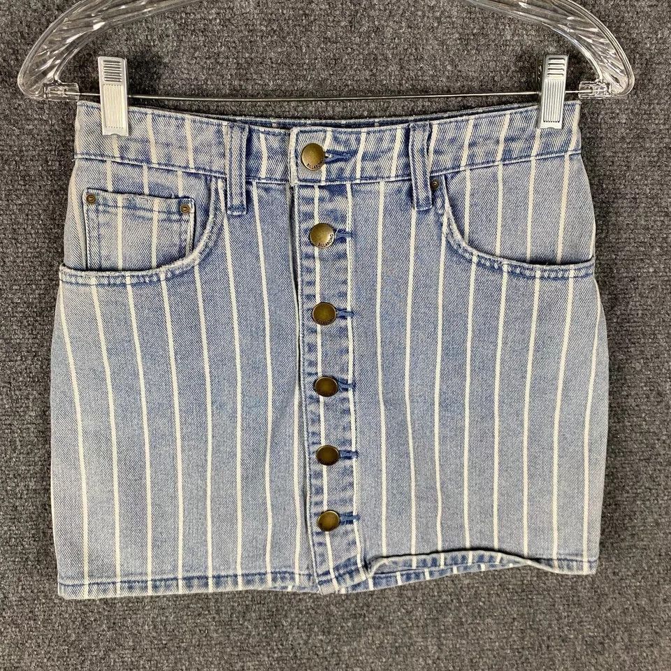 Billabong Bilabong Skirt Women's 26 Mini Striped Button Fly Denim Size 26" / US 2 / IT 38 - 1 Thumbnail
