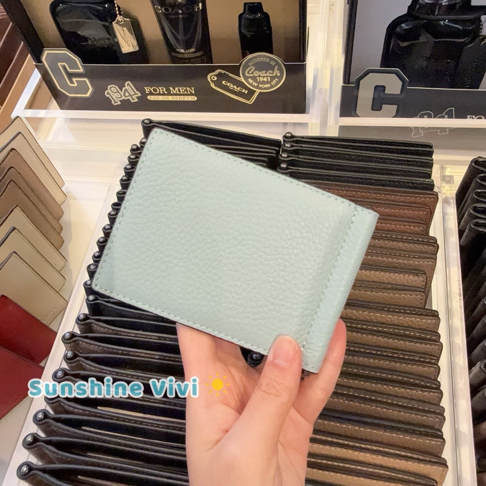 NWT Coach Slim Money Clip Billfold Wallet CH090 Light Blue