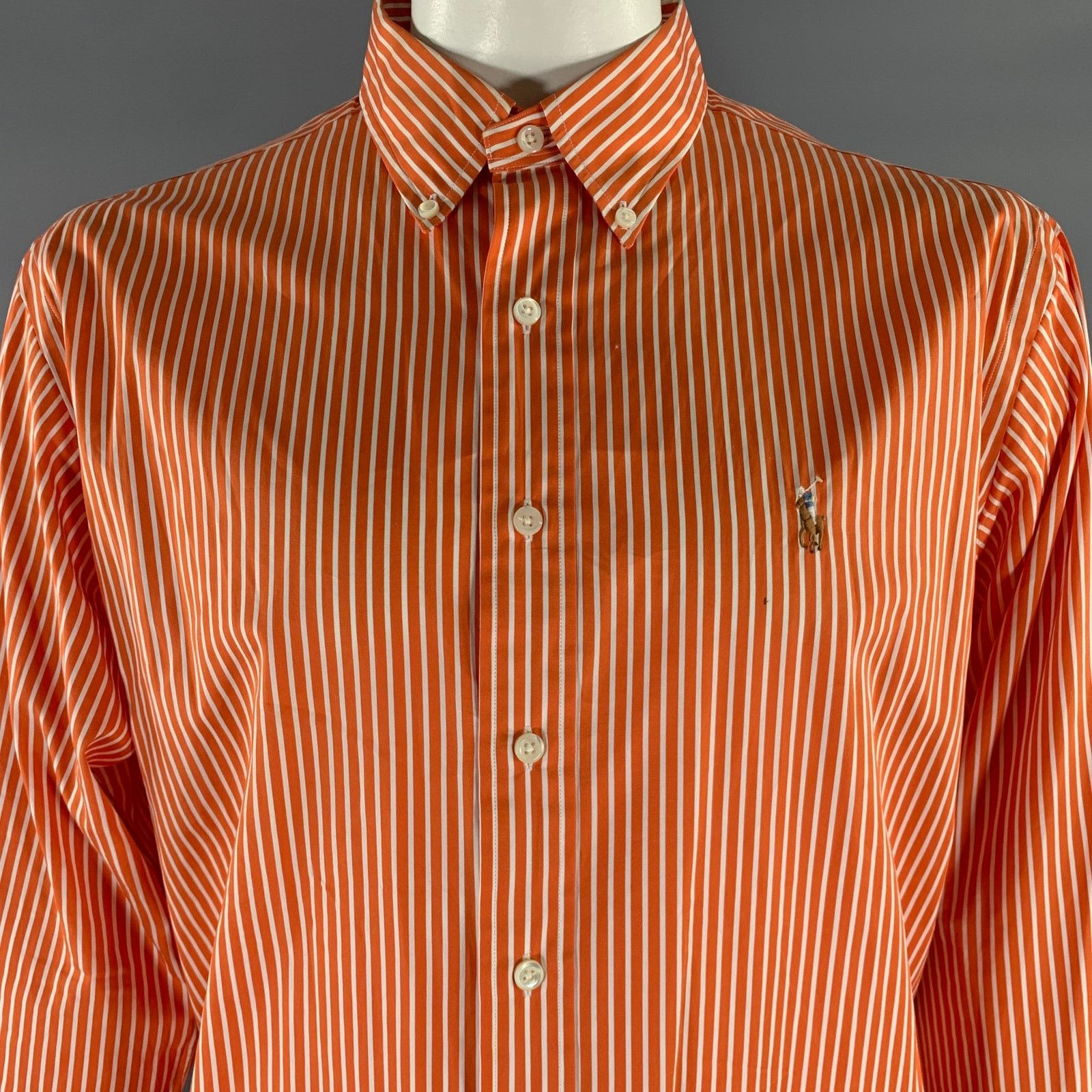 Ralph Lauren XL Orange White Stripe Cotton Button Down LS Shirt Size US XL / EU 56 / 4 - 2 Thumbnail