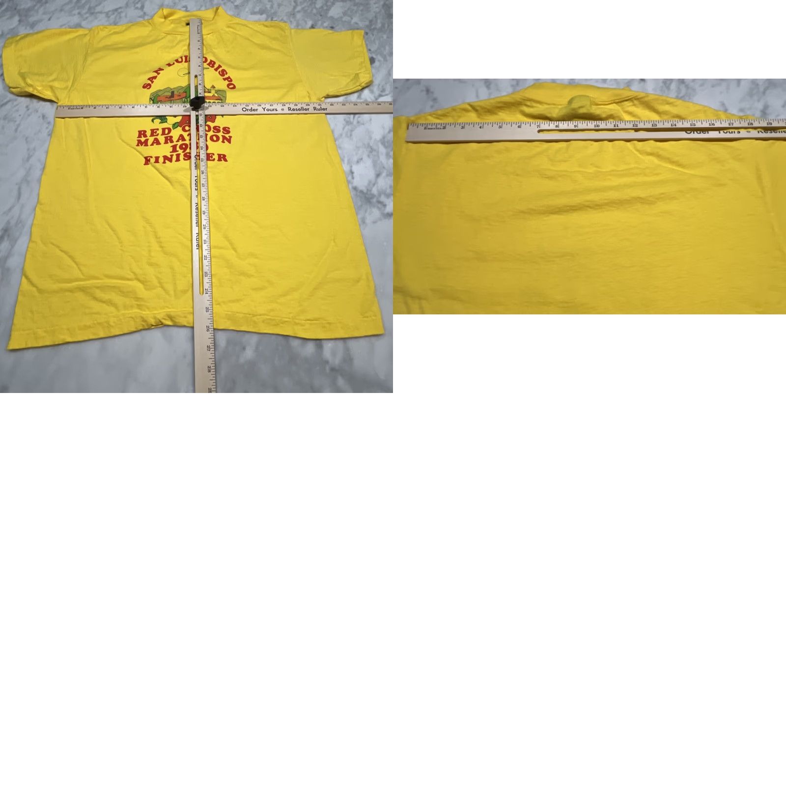 Anvil VINTAGE Red Cross Marathon Finisher Shirt San Luis Obispo 1980s Anvil XL Unisex Short Sleeve Yellow/Red Graphic Tee Men Women Size US XL / EU 56 / 4 - 8 Thumbnail