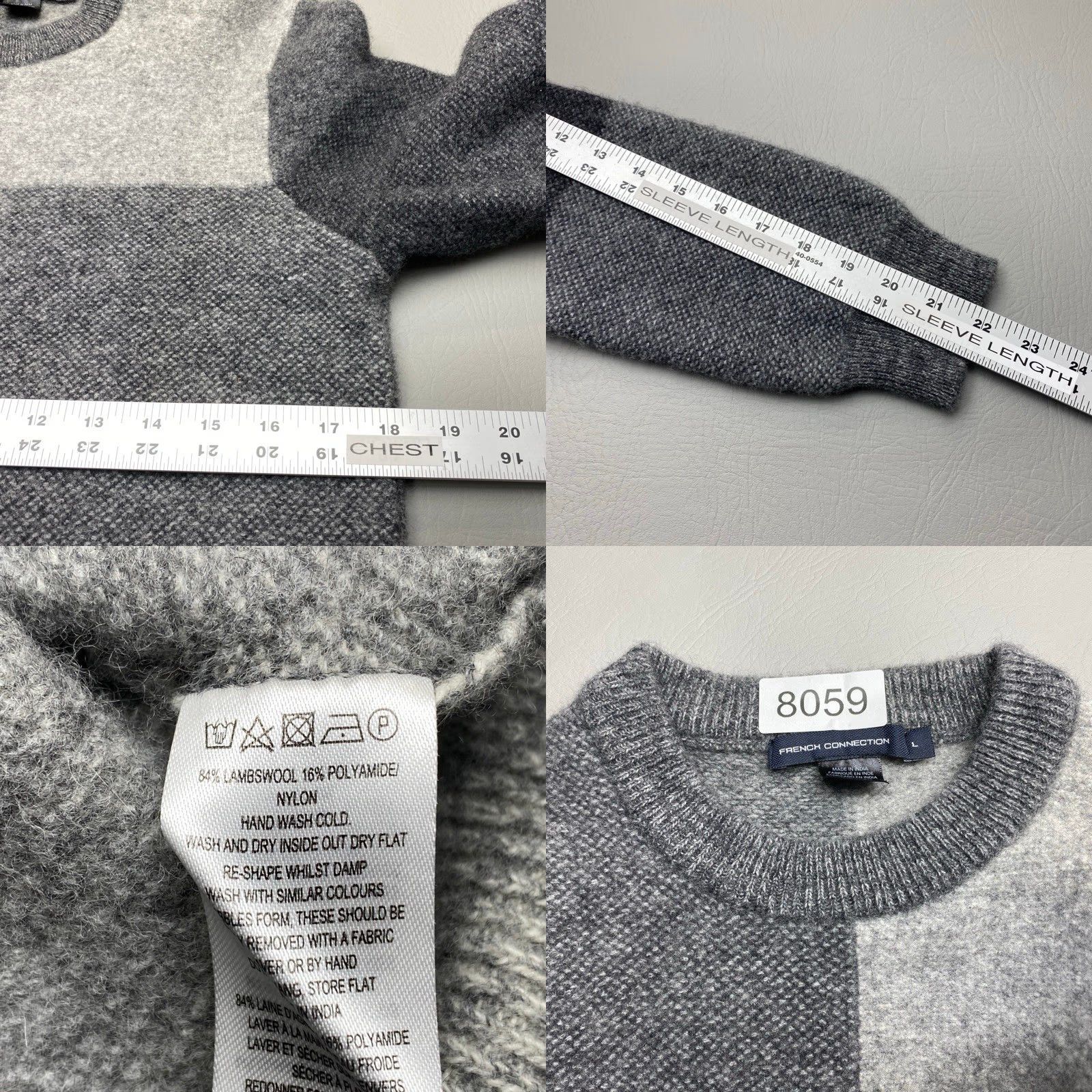 French Connection French Connection Wool Sweater Womens Large Crew Neck Gray Colorblock 8059 Size L / US 10 / IT 46 - 8 Thumbnail