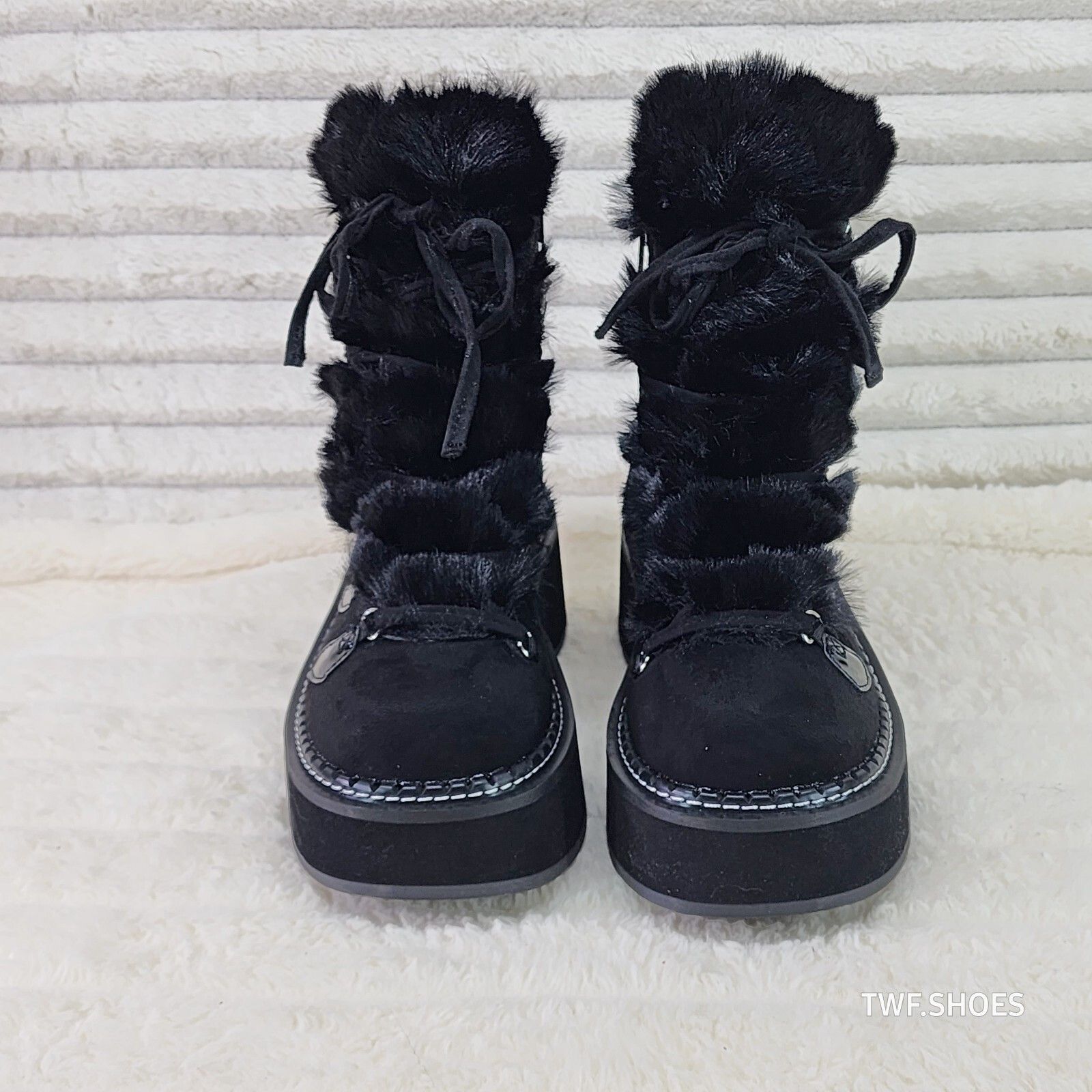 Other Emily Black Furry Heart Chain Goth 2" Platform Ankle Boots 5 Size US 12 / IT 42 - 8 Thumbnail