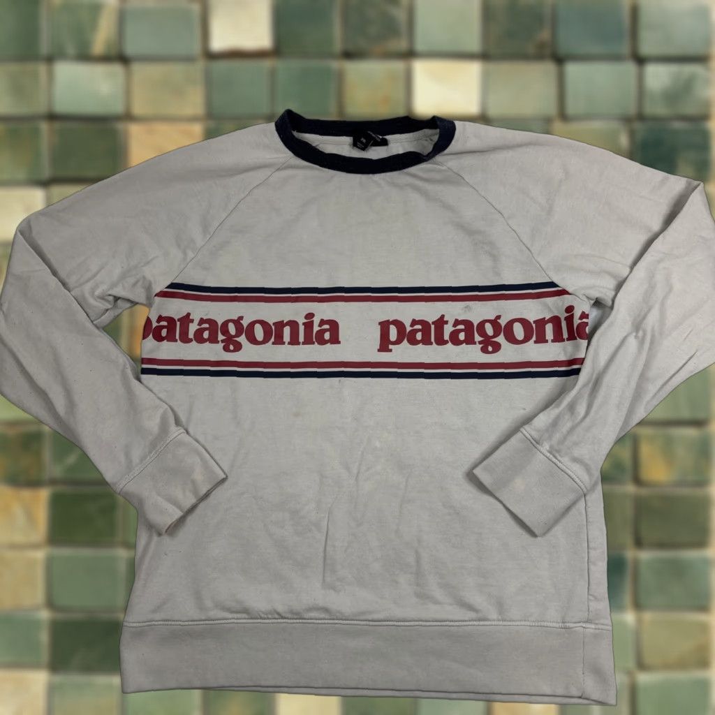 Patagonia Womens Patagonia Ringer Sweatshirt Crewneck Pullover Spell Out XXL Beige Organic Size XXL / US 16-18 / IT 52-54 - 1 Thumbnail