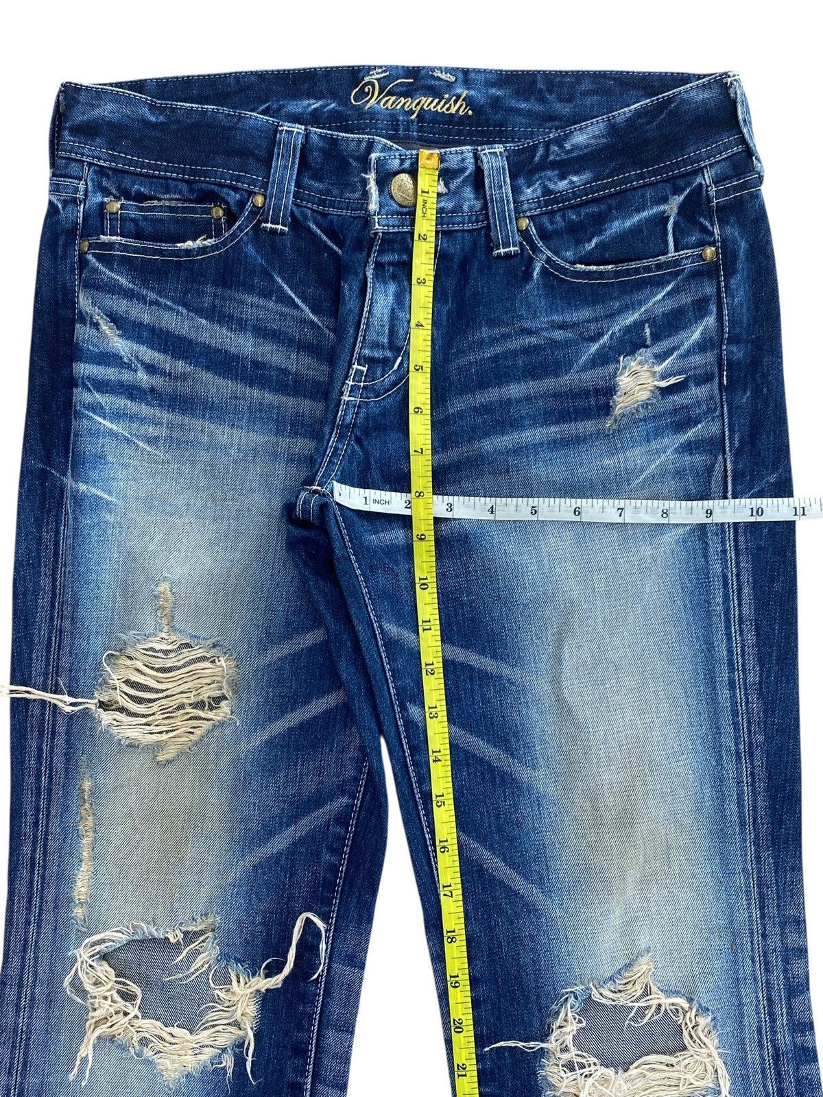 Vanquish Vanquish Gold Brand Whiskers Distressed Style Flare Jeans Size US 33 - 10 Thumbnail