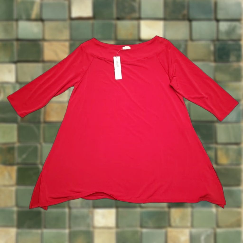 Vintage Chicos Women Top Shirt 8 Red Portrait 3/4 Sleeve Stretch Comfort Casual USA Medium Womens Size M / US 6-8 / IT 42-44 - 1 Thumbnail